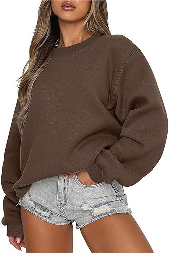 Vista 6 de Sudaderas de gran tamaño con cuello redondo para mujer, forro polar suave, manga larga, casual, cómodas, lindas sudaderas con capucha