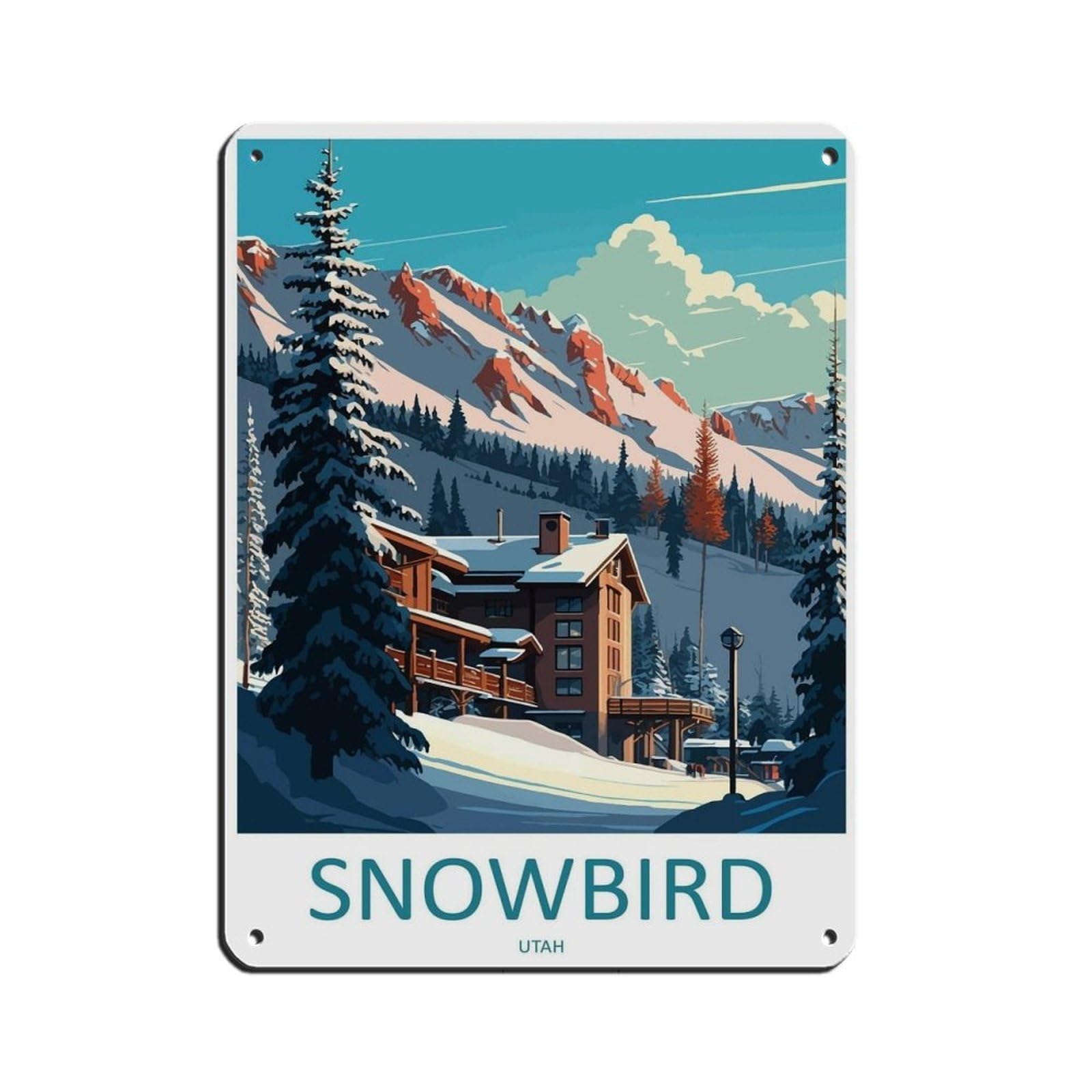 Snowbird Travel Art Ski Art Lover Gift (2) Retro Poster Metal Tin Sign Chic Art Retro Iron Painting Bar People Cave Cafe Family Garage Poster Wall Decoration 12x16inch(30x40cm)