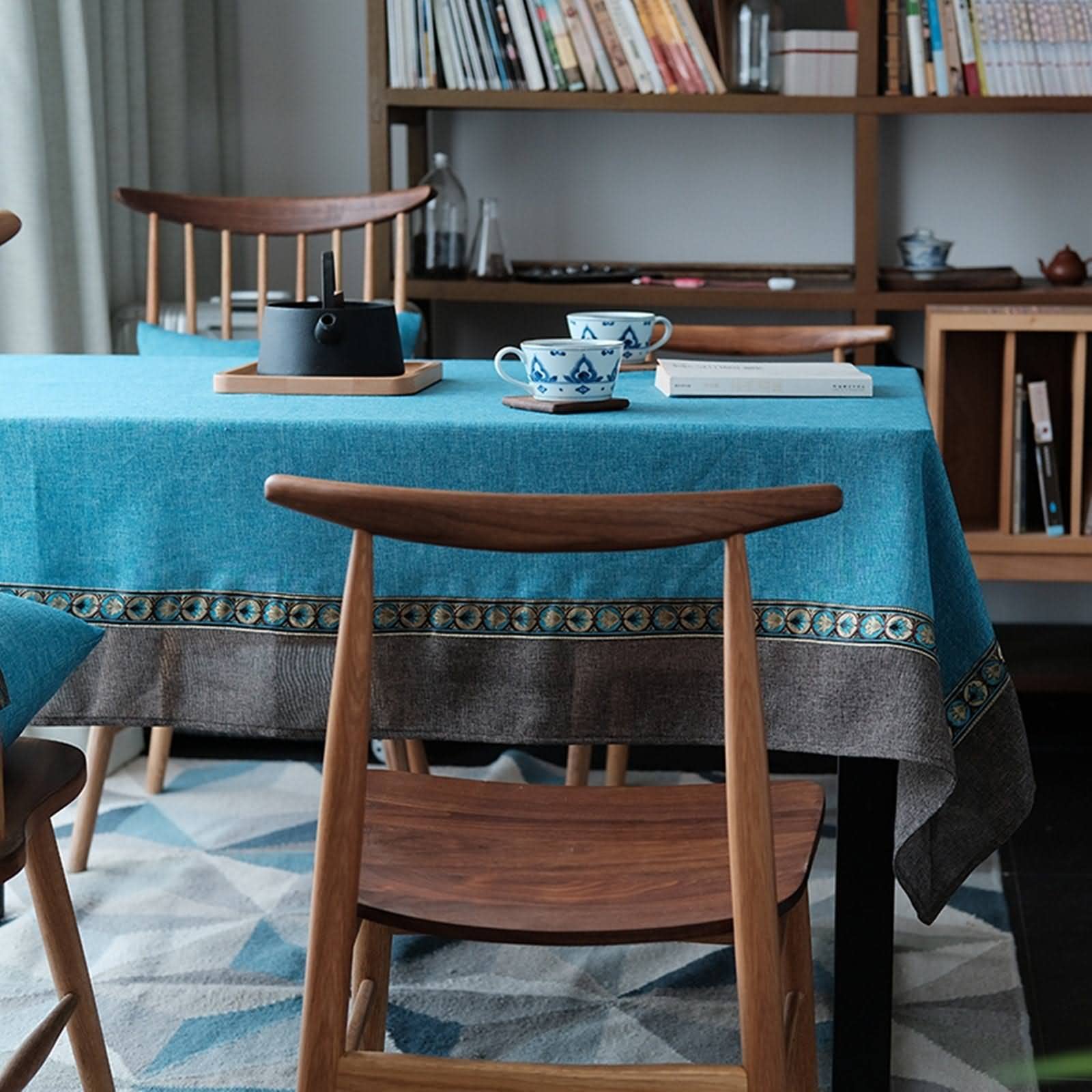 Tovaglia in Lino Lavato Copri Tavolo Grande Tailandese Mediterraneo Natalizia Antimacchia Quadrata Copritavolo Quadrato Interno Poliestere Blu Protezione Cucina 140X180Cm