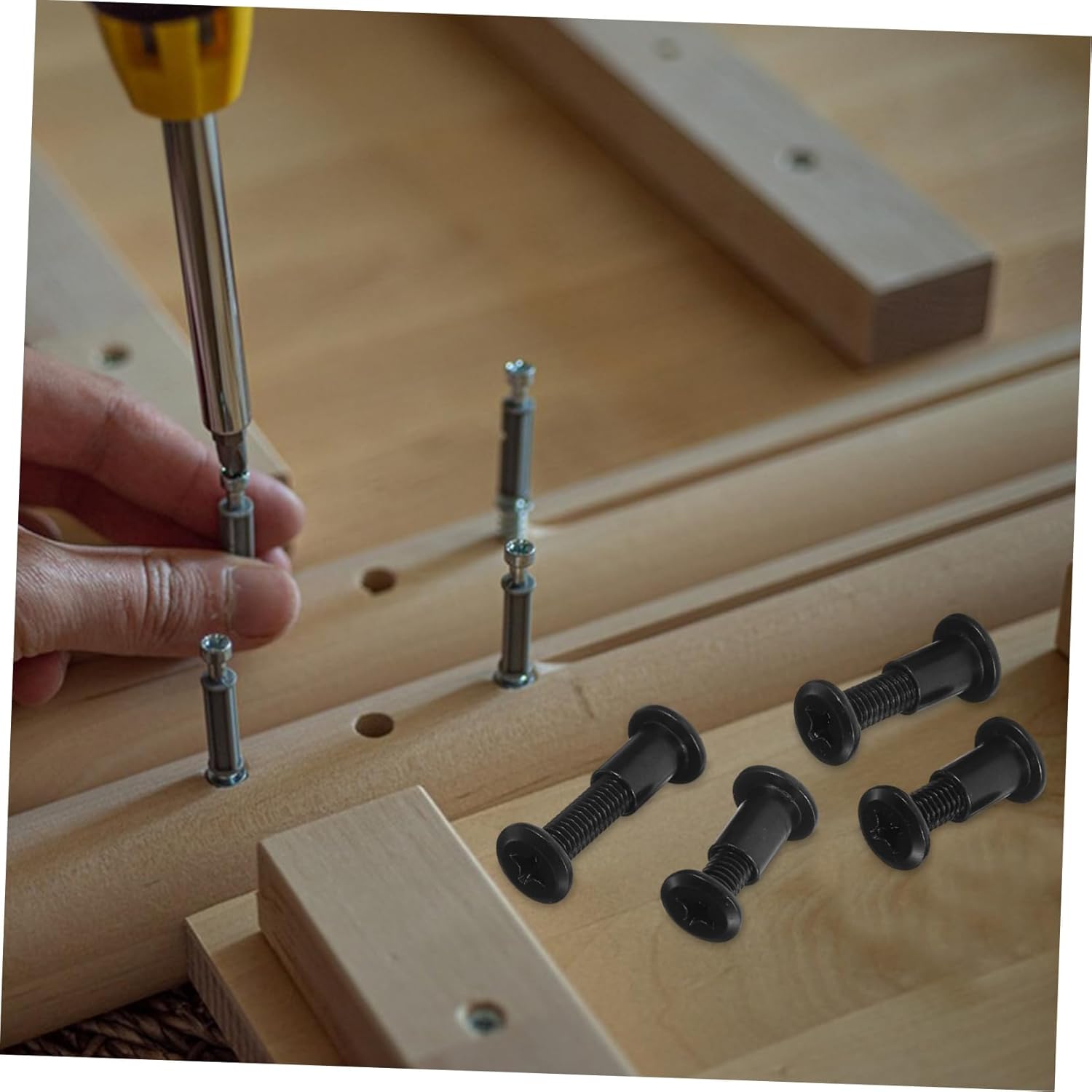 STOBAZA Black Cross Locking Screws and Nuts 170 Sets Furniture Connecting Hardware Fasteners for Cabinets and Office Chairs Steel Connector Bolts for Enhanced Safety