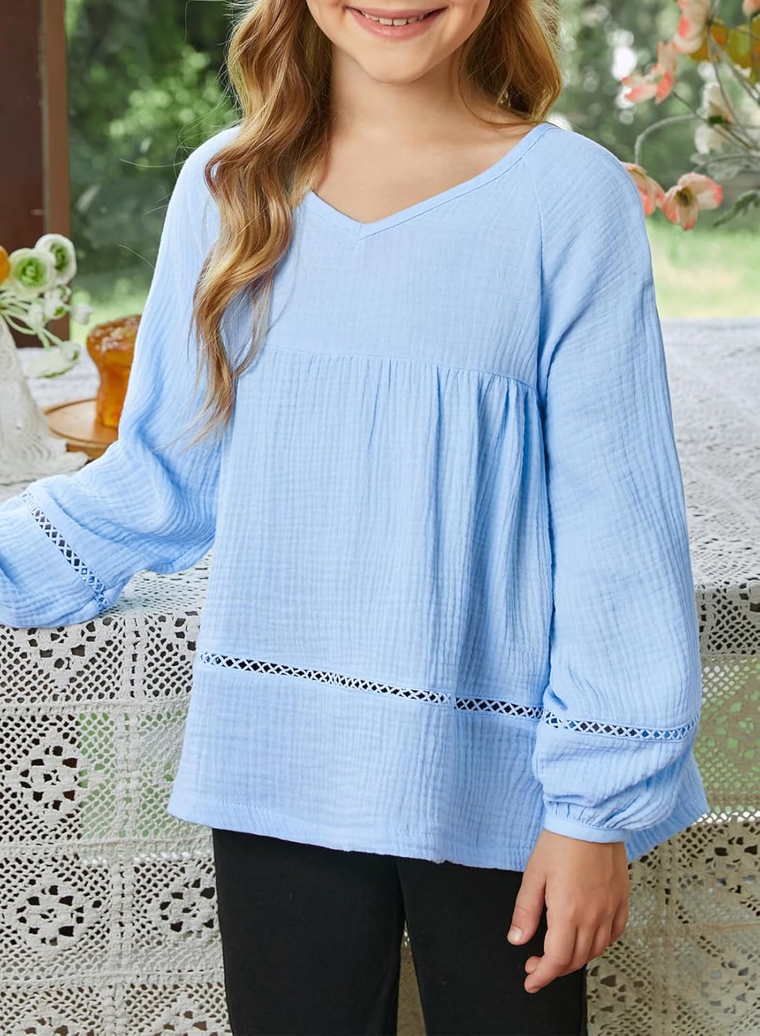blibean Girls Elegant Boho Long Sleeve Blouse Size 4-13 Years Old - Image 3