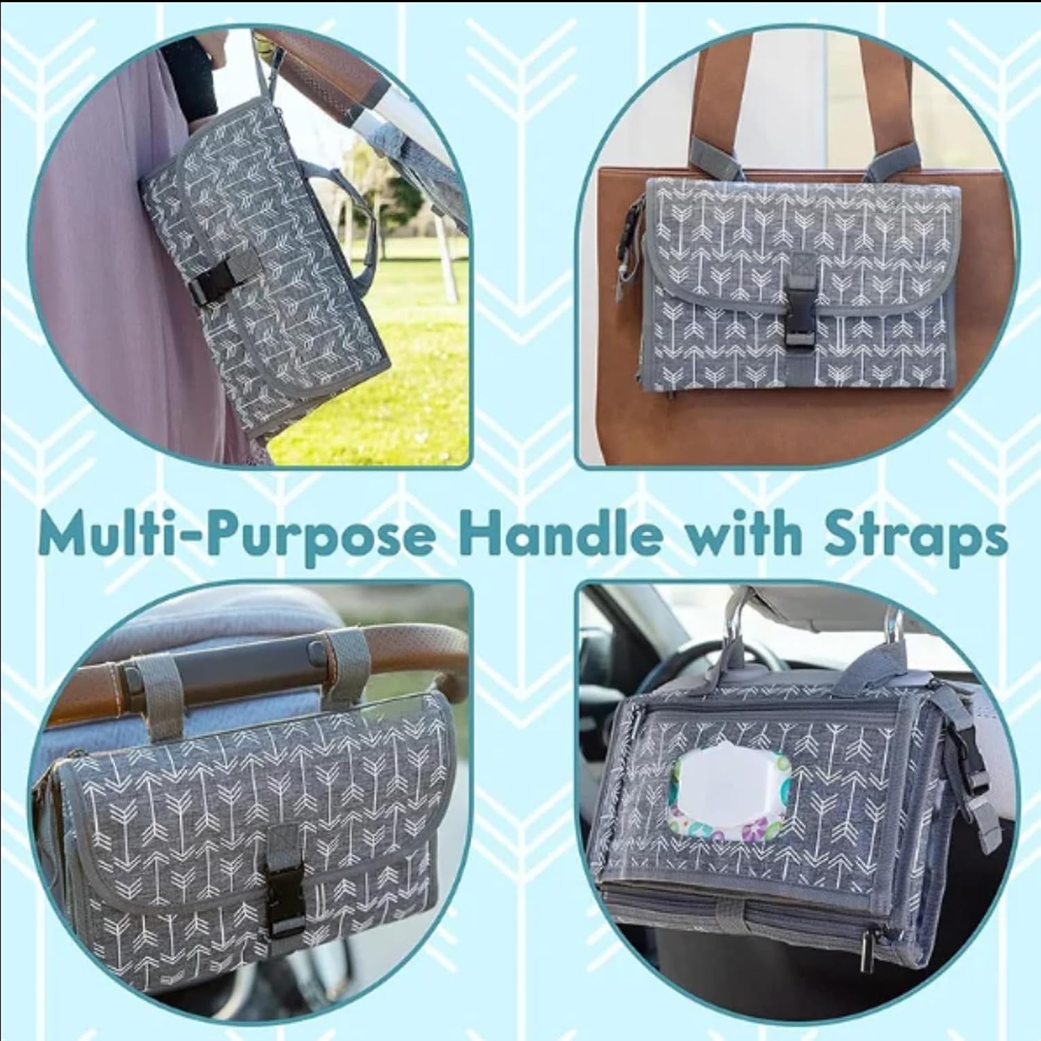 Keppii Essential™ Portable Diaper Changing Pad -Baby Diaper Changer Travel Bag with Wipes Pocket, Smart Design Portable Changing Mat, Infant Travel Station Kit, Gift for Newborn Girl & Boy (Grey)