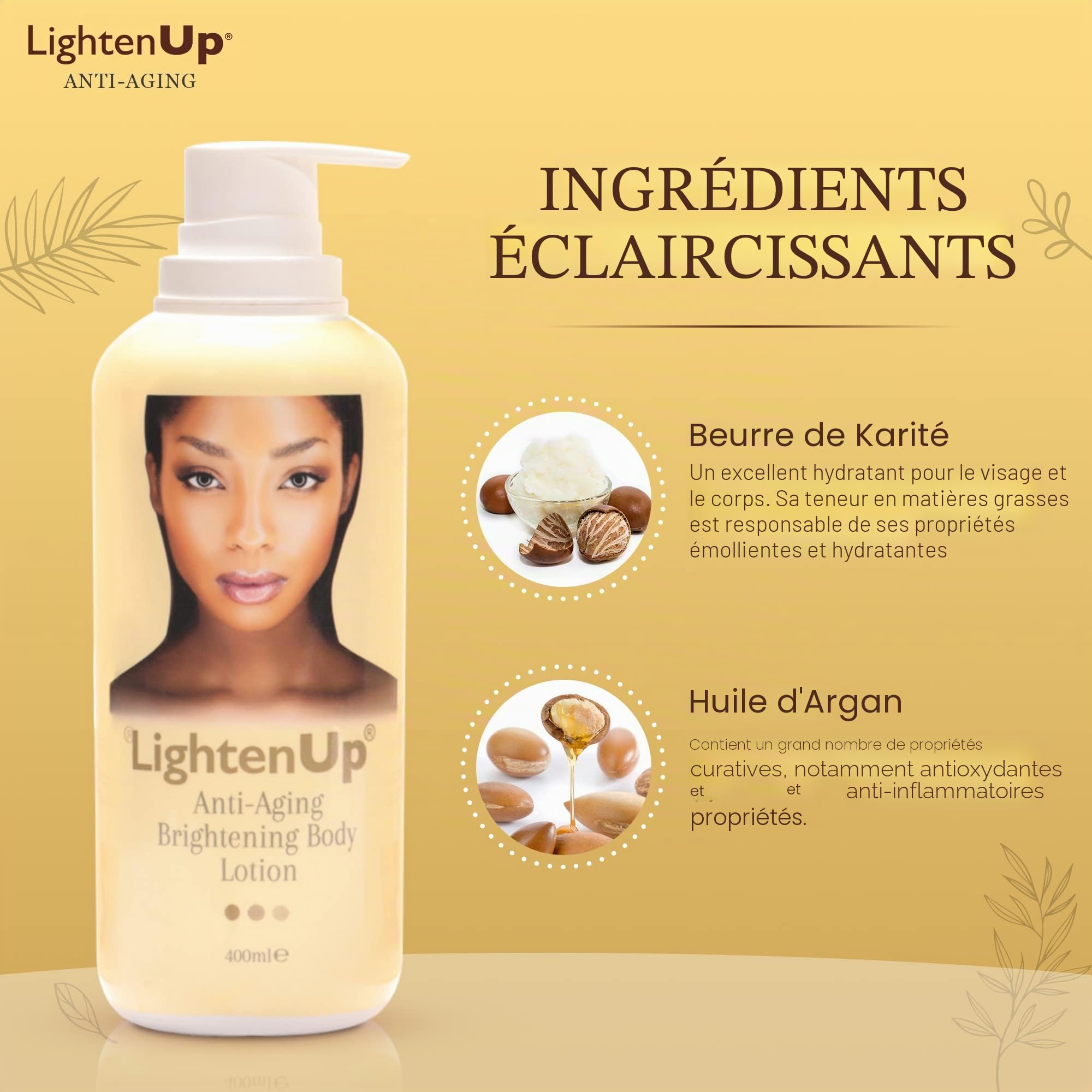 LightenUp Anti-Aging Body Lotion 400ml - Brightening Body Lotion with Argan Oil and Shea Butter