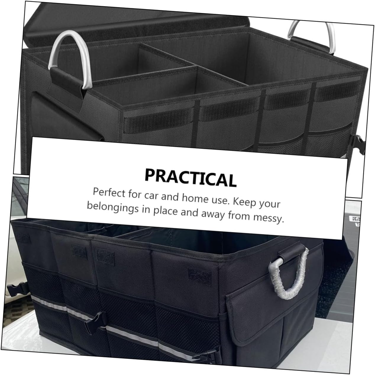 Car Foldable Storage Box Trunk Organizer with Non-slip Base Black Collapsible Car Storage Case for Vehicle Interior and Trunk Use