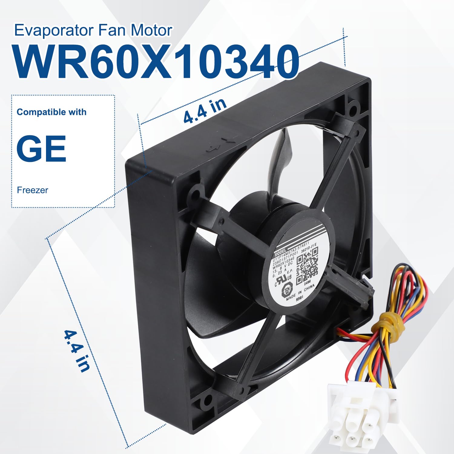 WR60X10340 Refrigerator Evaporator Fan Motor Compatible with GE Freezer Cooling Fan U11P14MS7A3-57A611 239D1371P001 Replaces AP6891698 PS12727431 EAP12727431 Size: 4.4 x 4.4 Inch