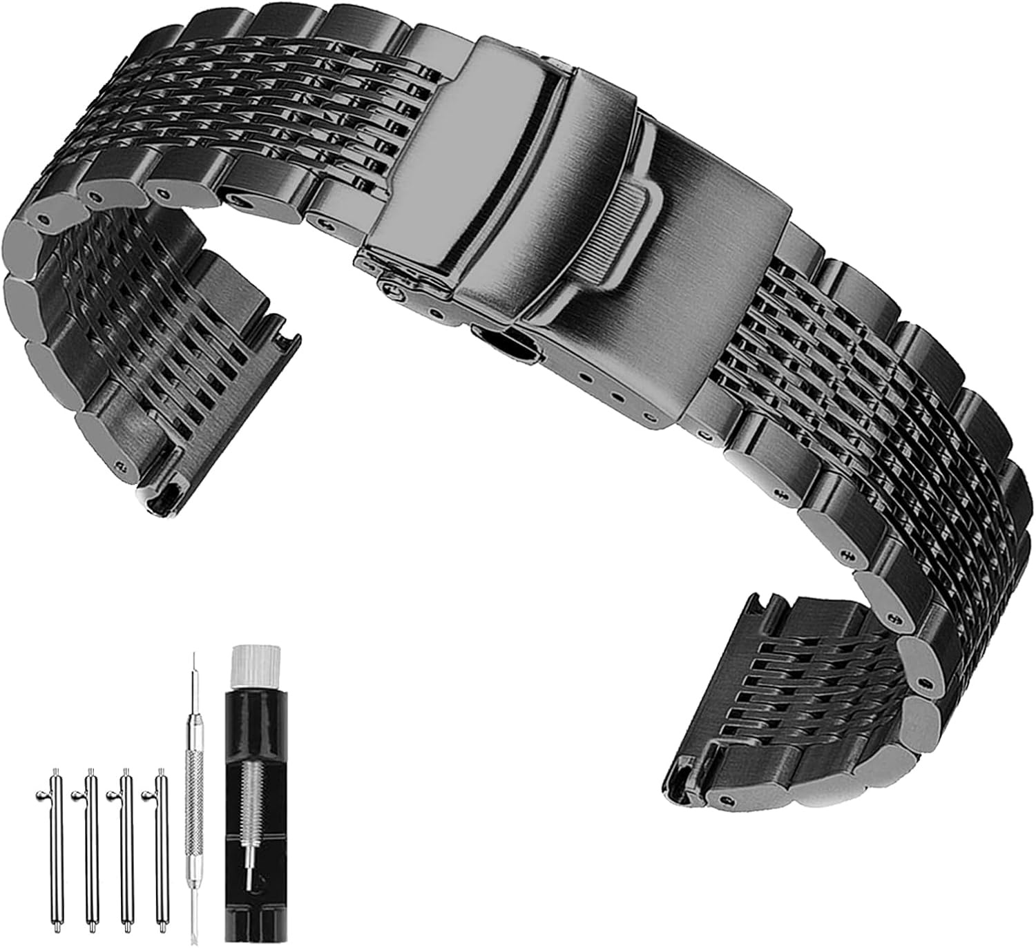 SIANIKE 18mm 20mm 22mm 24mm Mesh Stainless Steel Watch Band for Men Women Brushed and Polished Metal Watch Bands Strap Bracelet Deployment Clasp Black Silver