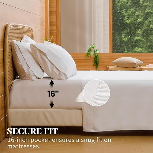 Miniatura 4 de Bedlifes Sábanas de algodón egipcio de 1000 hilos, tamaño King, 4 piezas con bolsillo profundo de 16 pulgadas, ropa de cama ultrasuave refrescante y