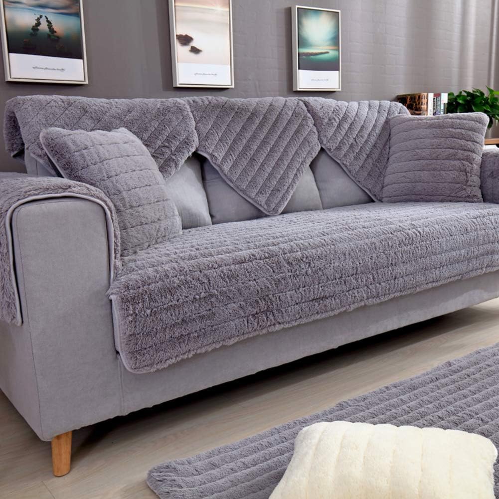SANDM Plush Sofa Covers Sectional, Anti-slip Sofa Cushion Covers, Furniture Protector for 1 2 3 4 Cushions Sofa Pet cover for couch-Gray 90x240cm(35x94inch)