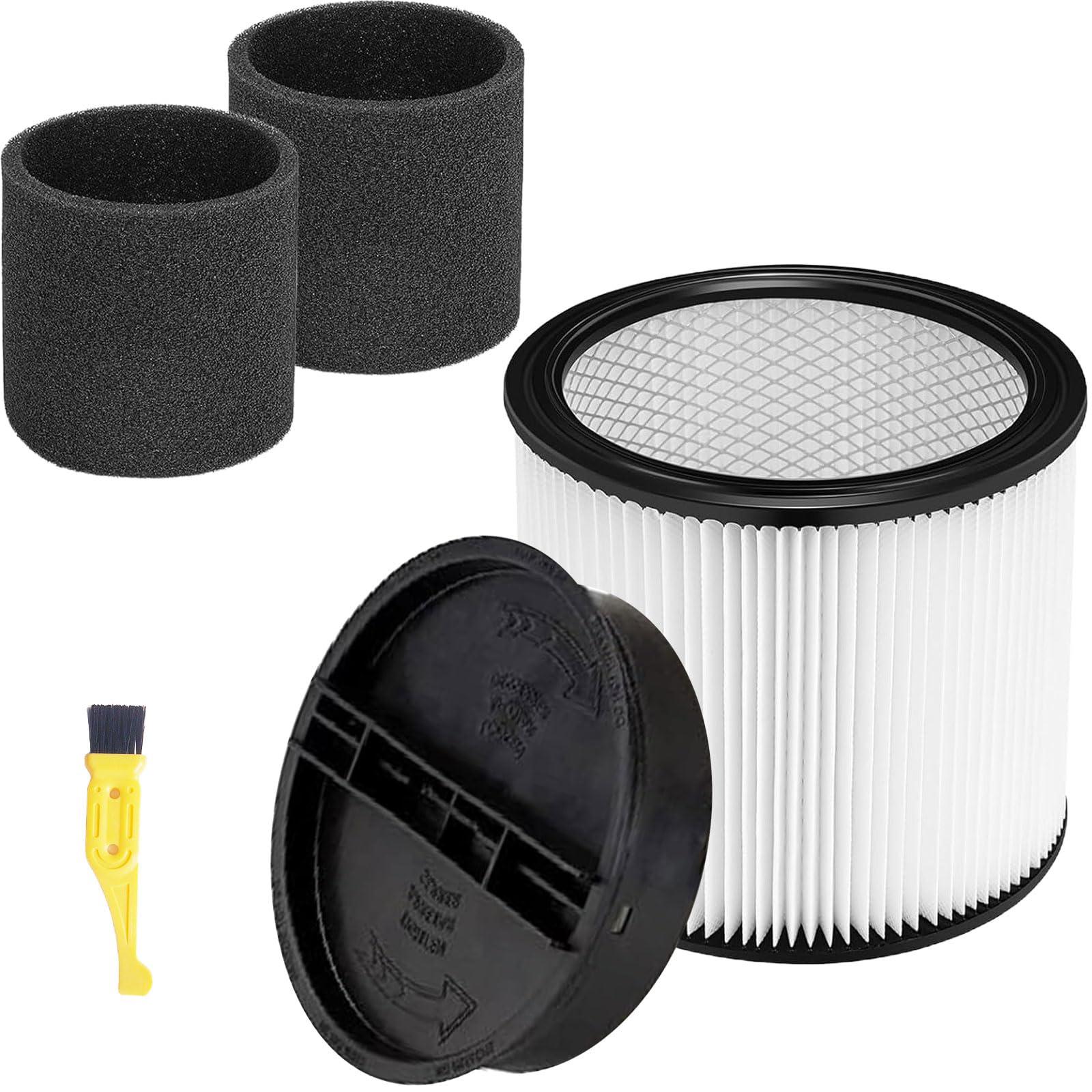 Replacement Filter For Shop Vac Filters 90304 90350 90333 Wet Dry Shop Vac Filter, for Most Wet/Dry Vacuum Cleaners 5 Gallon and Above (1 Replacement Filter + 1 Lids + 2 Foam Sleeve Filters)