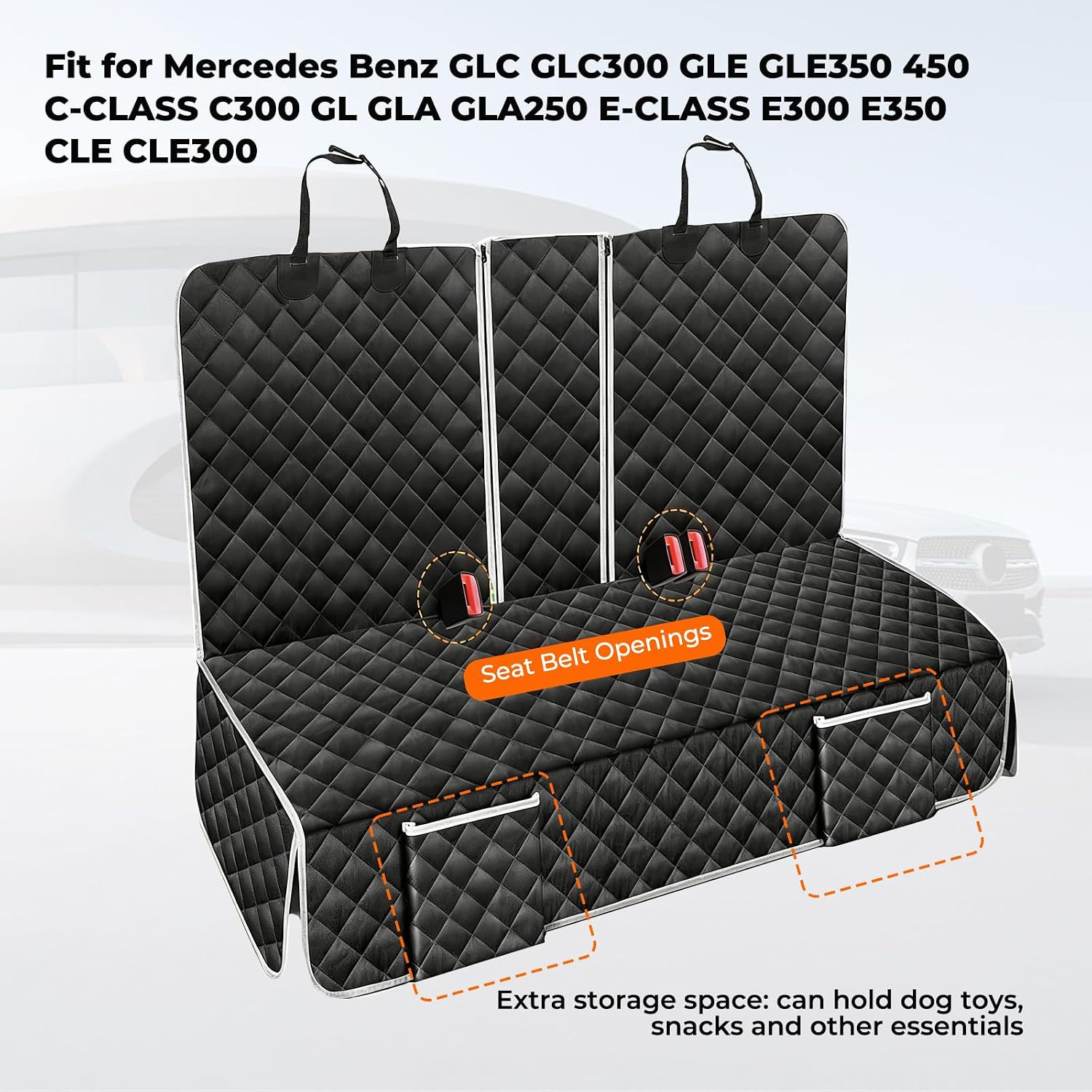 Dog Car Seat Cover for Mercedes Benz GLC 300 GLE 350 450 C300 350 250 GLA GLB 250 GL 450 E350 450 2000-2026 Accessories, Waterproof & Anti-Slip Pet Car Back Seat Protector Rear Bench Seat Cover