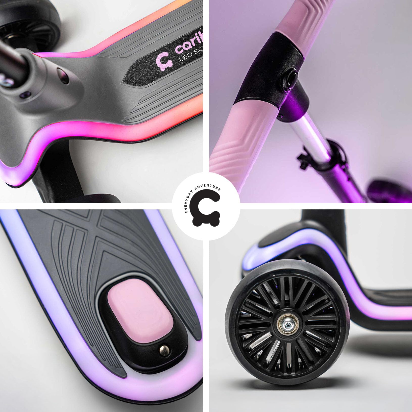 Cariboo Monopattino Bambino de 3 Anni - Scooter a 3 Ruote con Manubrio Regolabile e Luci LED - LEDstar