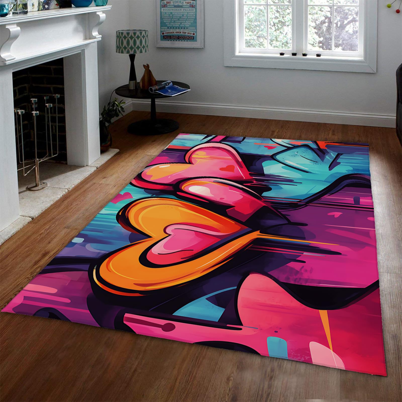 Tapis Amour Aquarelle Pop Art 140x220cm pliable et antidérapant pour grand couloir