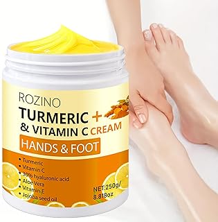 Turmeric & Vitamin C Hand and Foot Cream – Moisturizing Treatment for Dry, Rough Skin – Fast Absorbing, Non-Greasy Formula – Hydrates & Soothes Cracked Heels & Hands (8.8OZ)