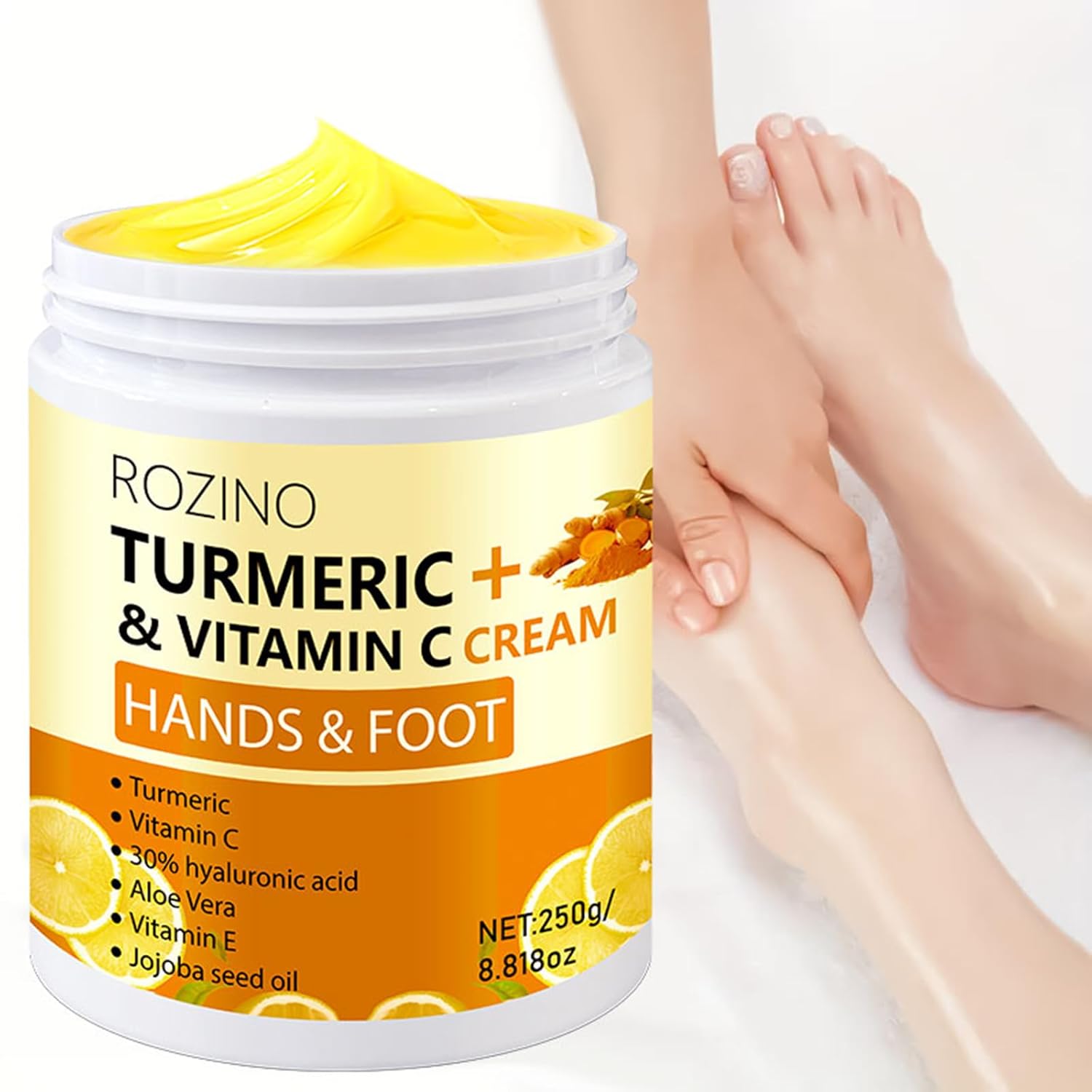 Turmeric & Vitamin C Hand and Foot Cream – Moisturizing Treatment for Dry, Rough Skin – Fast Absorbing, Non-Greasy Formula – Hydrates & Soothes Cracked Heels & Hands (8.8OZ)