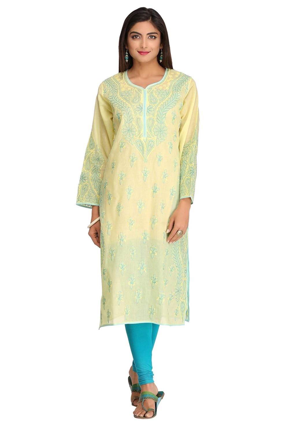 Ada Lucknowi Hand Embroidered Chikankari Straight Cotton Kurta Kurti Tunic for Women A253605