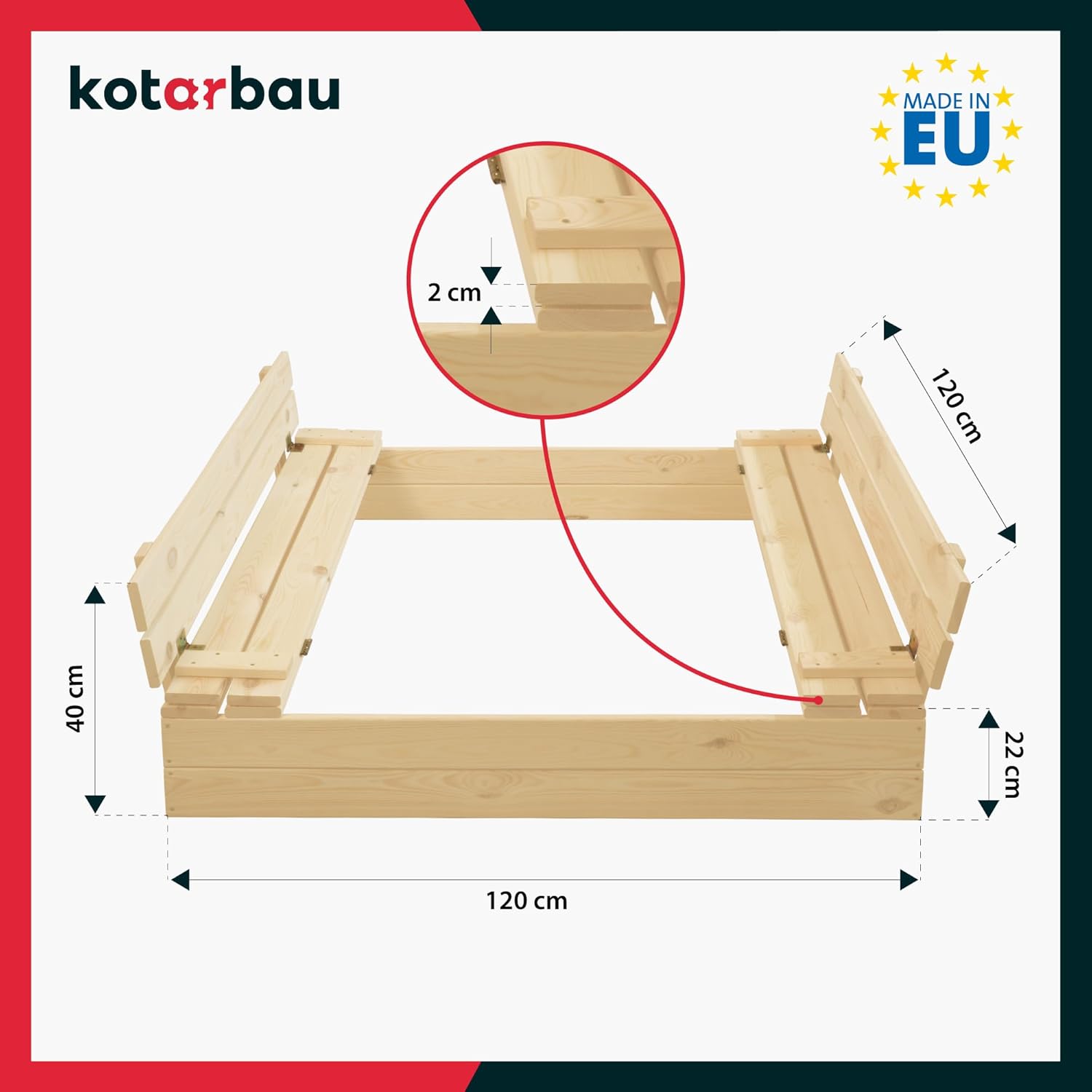 Diagram showing dimensions of the KOTARBAU sandbox