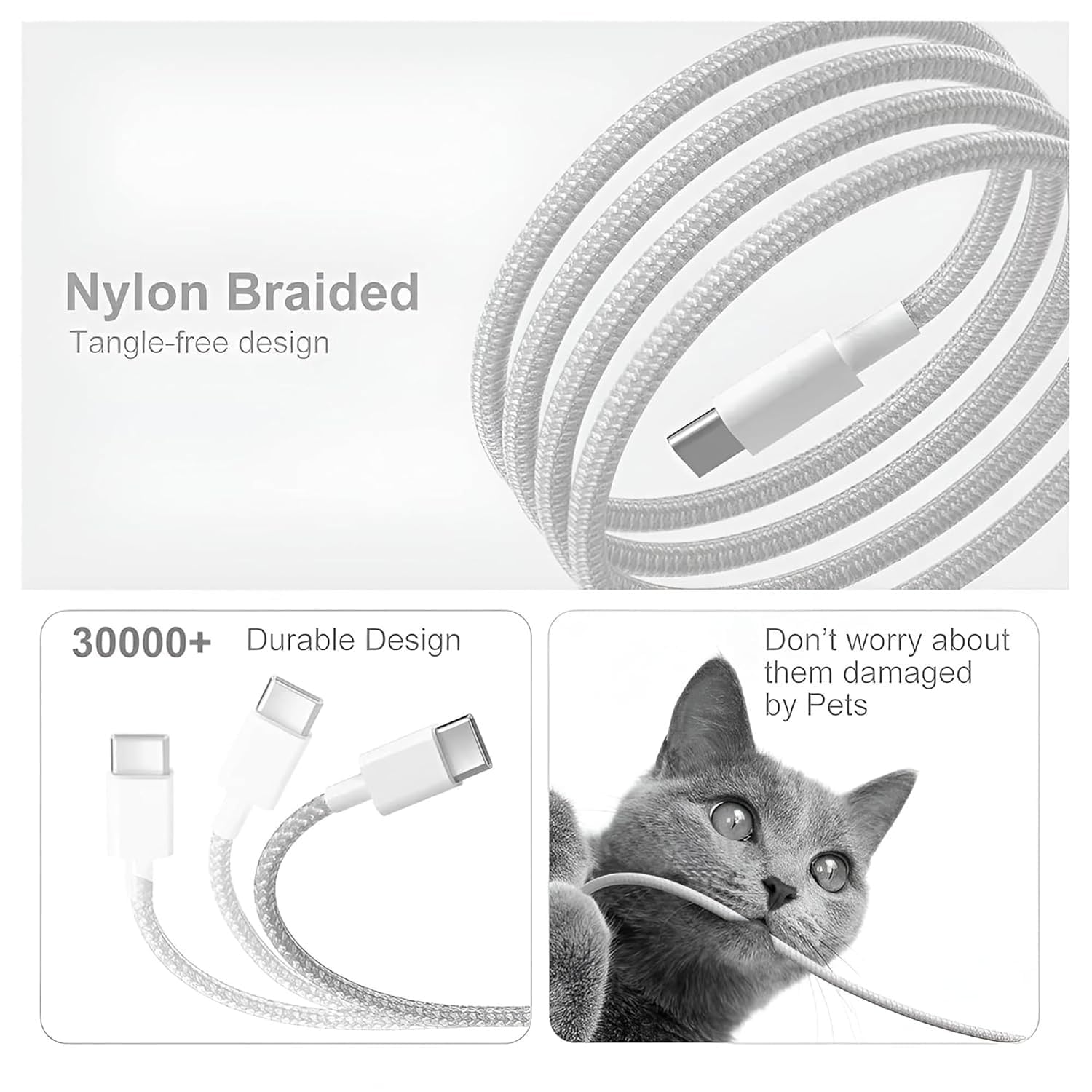 Mindmaker 240W USB-C Fast Charging Cable 2M, Braided Type C MacBook Charger Cable Compatible with MacBook Pro/Air M1 M2 M3, iPad Pro, iPhone 15 — White Nylon, MFi Certified — Amazon image 2