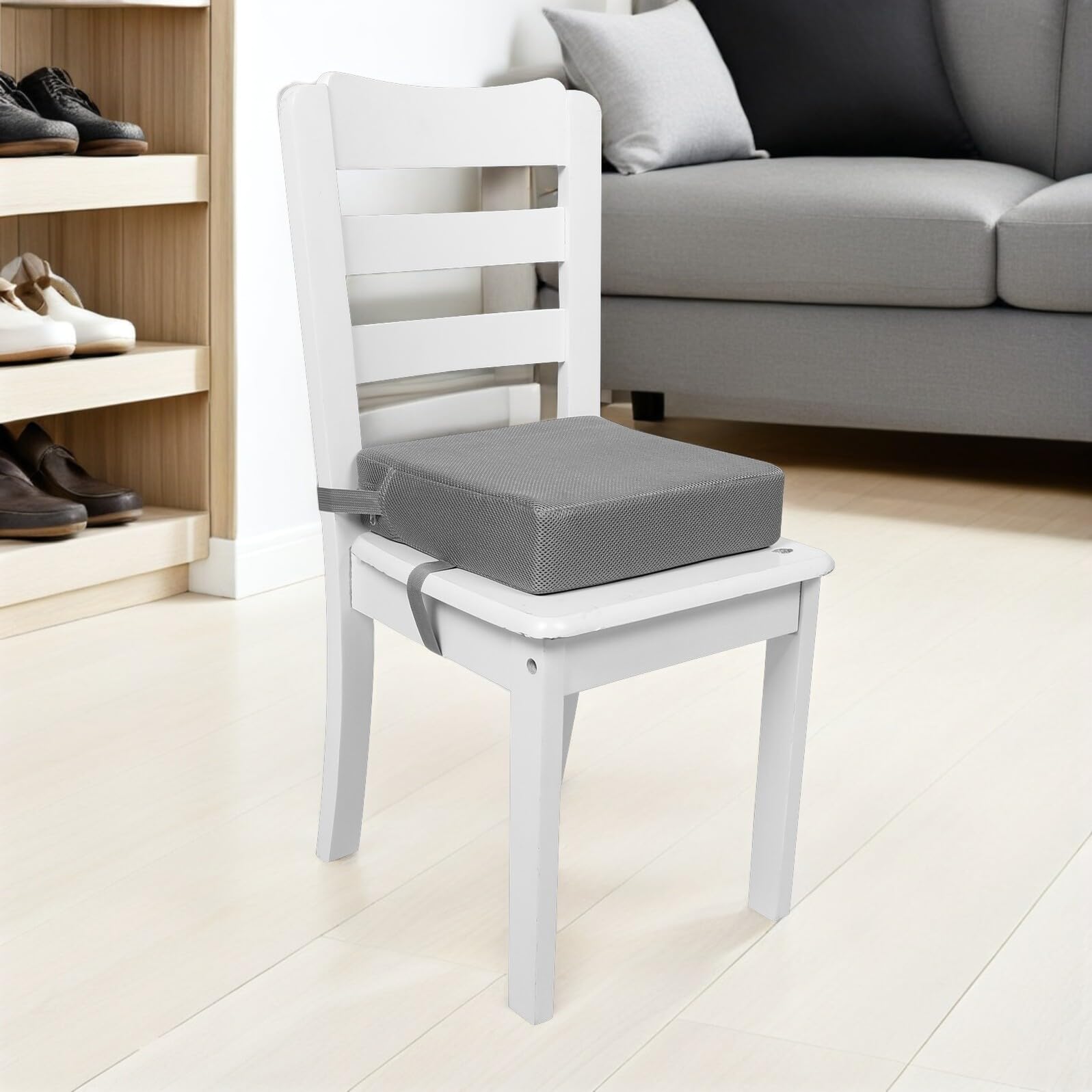 Asiento Elevador Infantil Transpirable de 76 CM para Silla de Comedor Cojín Antideslizante Gris con Red Almohadilla para Trona Lavable y Ajustable