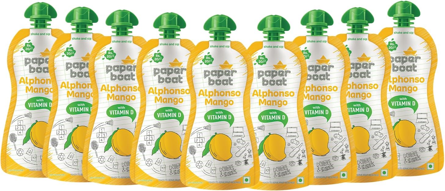 Paper Boat Alphonso Aam, Enriched with Vitamin D, No added Preservaties and Colours (Pack of 9, 150ml Each)