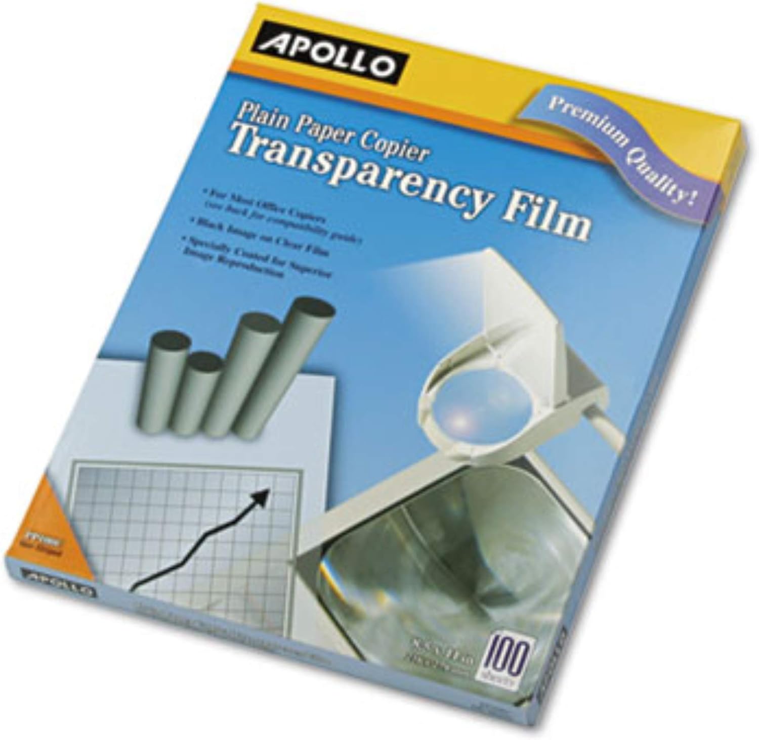 Apollo, PP100C, Plain Paper B/W Transparency Film, Letter, Clear, 100/Box, Sold As 1 Box