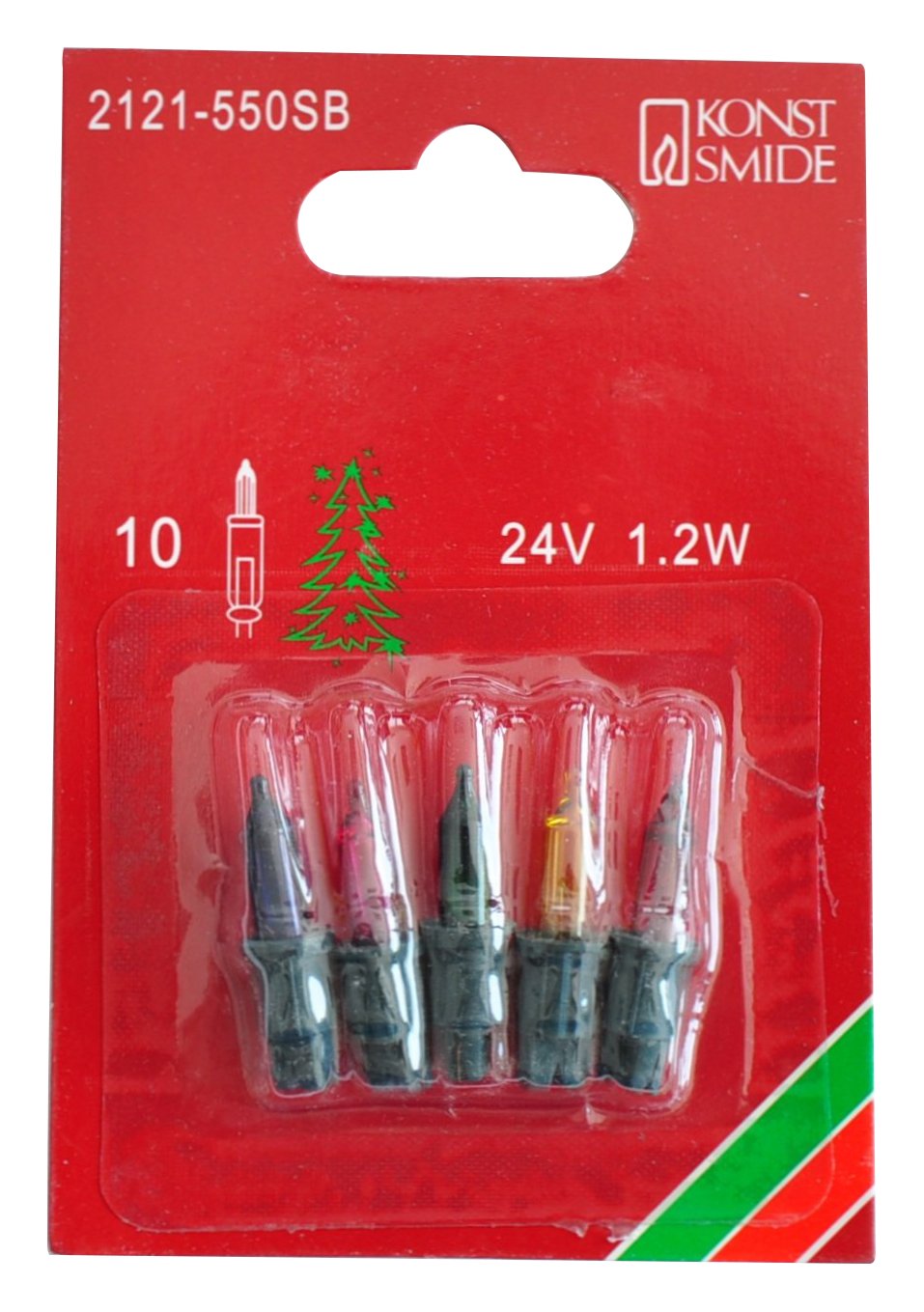 Konstsmide Ersatzbirne, 5er-Blister, bunt, 24V, 1.2W, grüne Steckfassung - 2121-550SB