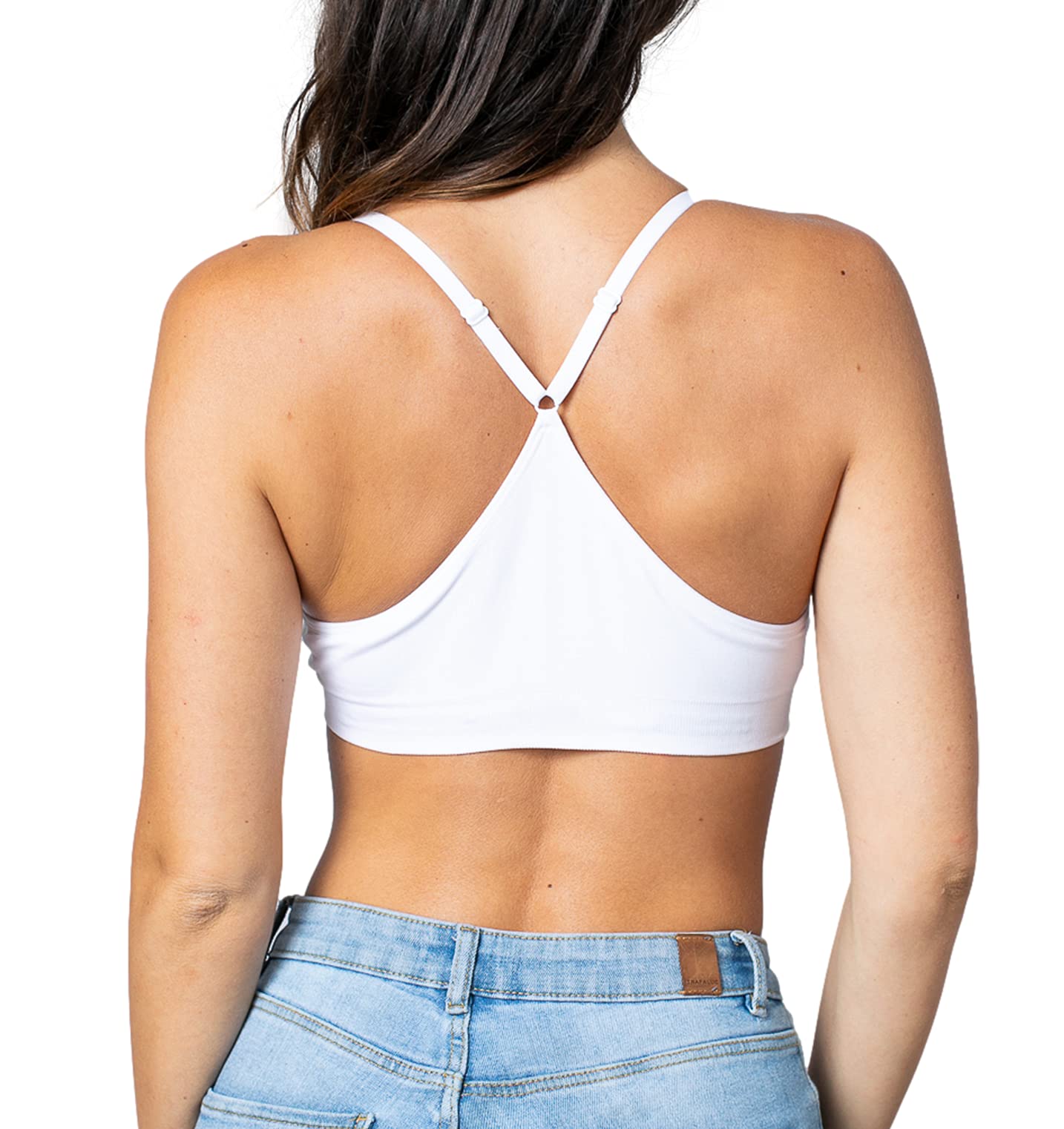 Blue 55 Bralette de espalda cruzada para mujer, sexy, básico, cuello en V profundo, sin varillas, con relleno extraíble