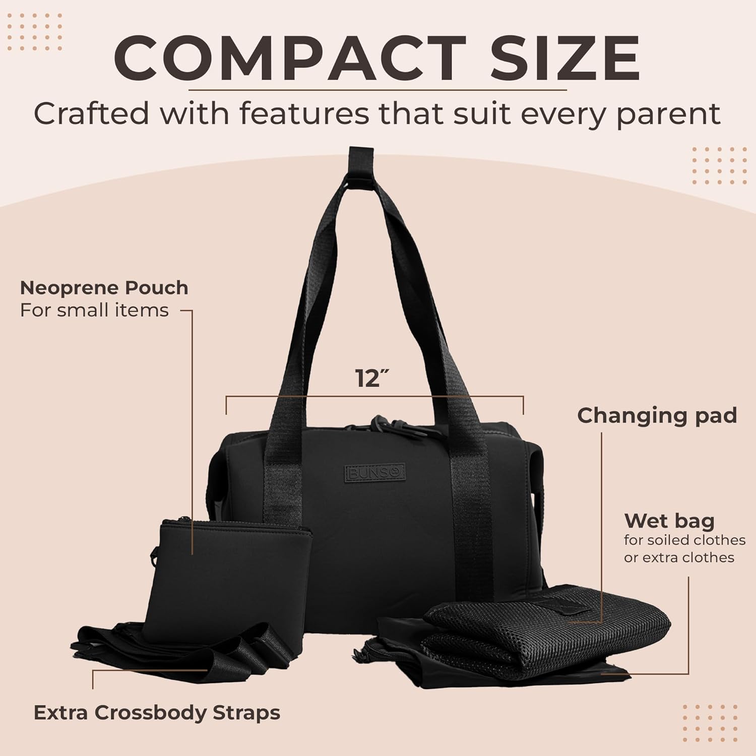 Small Diaper Bag Tote - Lightweight 12x7x8 in Neoprene Diaper Bag with Changing Pad and Pouch, Water-Resistant - Image 4