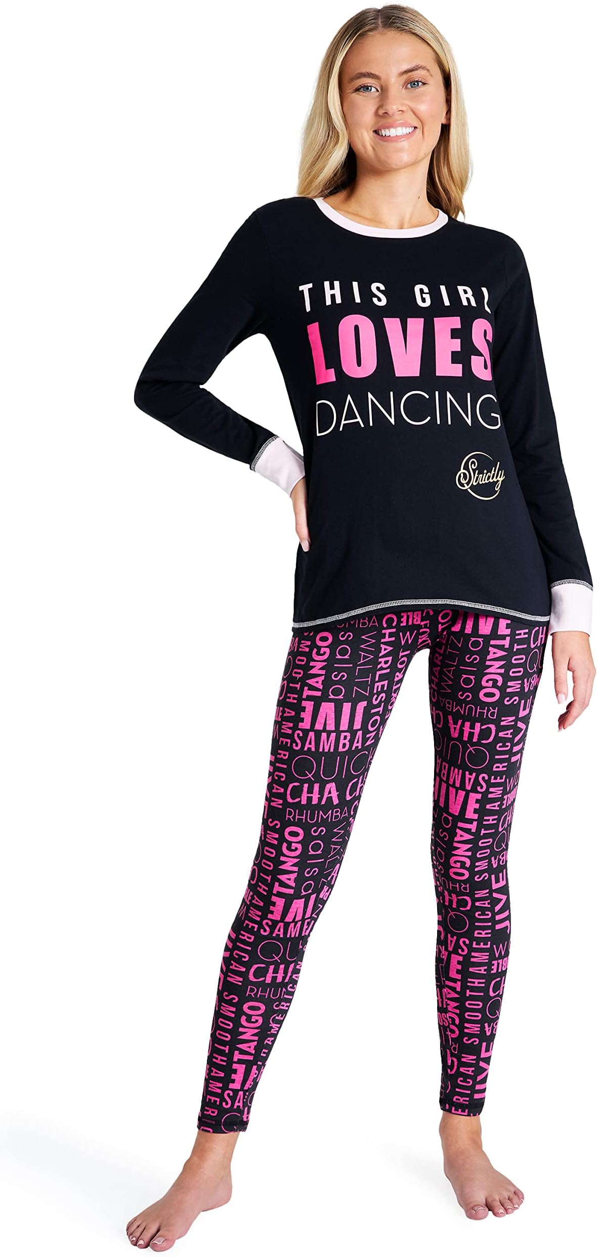 Strictly Come DancingLadies Pyjamas - 2 Piece Pyjama Set with Long Sleeve Top and Trousers - S-XL Cotton-Rich PJs for Women Sets Teenagers - Loungewear Nightwear