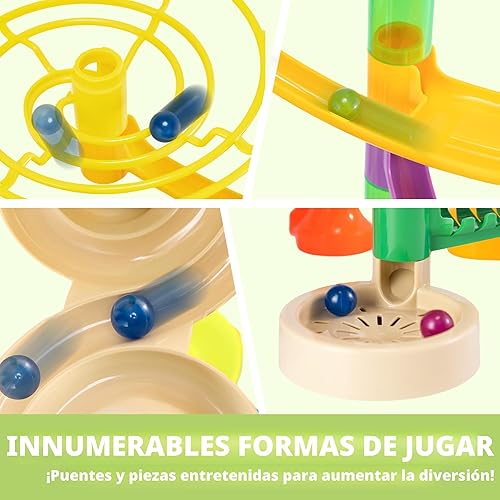 Miniatura 6 de JOYIN 236 Piezas Pista de Canicas Brillante con Ascensor Motorizado - Bloques de Construcción de Juguetes con 30 Canicas de Plástico que Brillan en