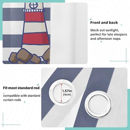 Miniatura 4 de Cortinas opacas con diseño de rayas, faros, estrella de mar, 84 pulgadas de largo, cubierta de ventana para dormitorio y sala de estar, cortinas