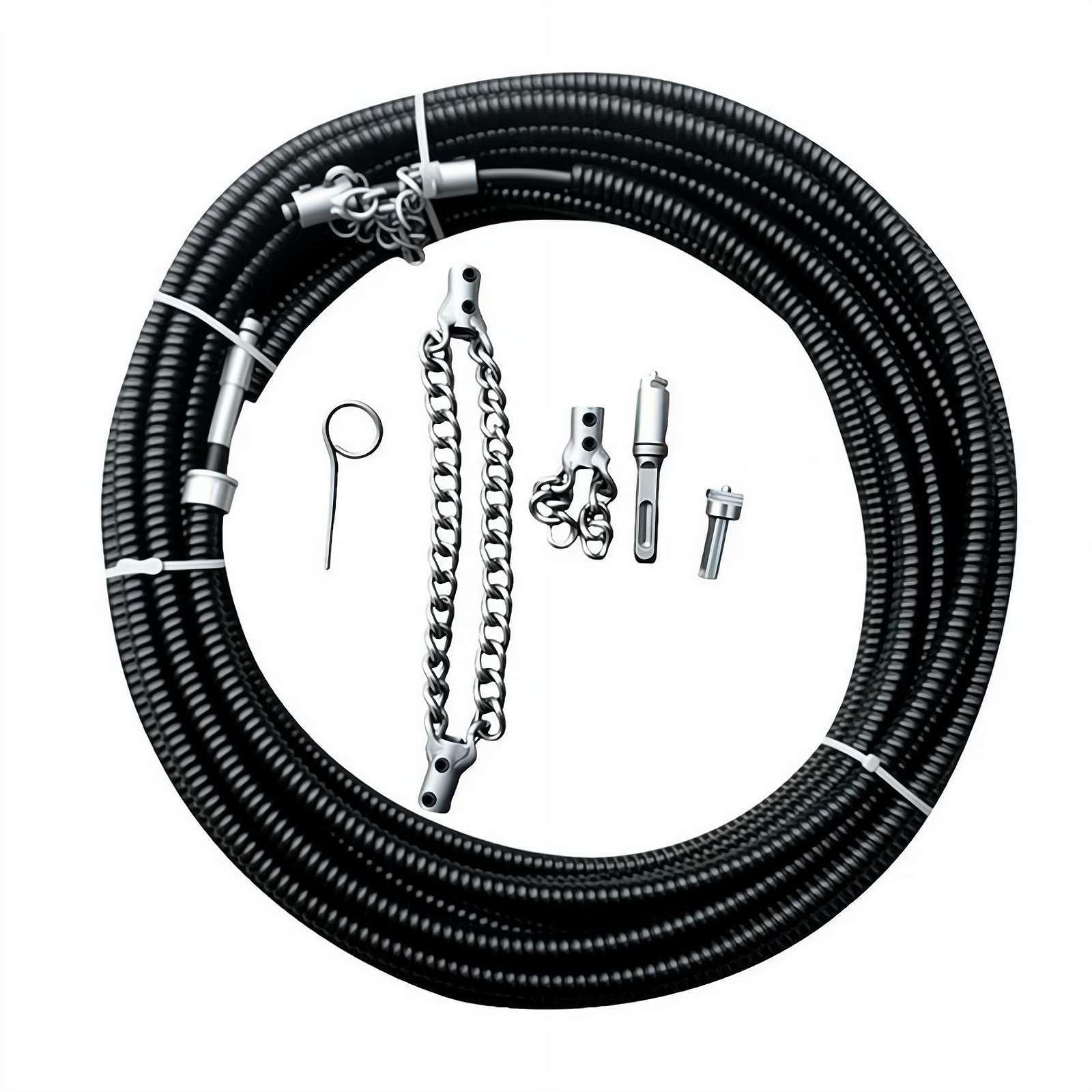 Chaîne de détartrage d’égout Flex-Shaft, outil multifonctionnel d’entretien de tuyau en PVC, câble rotatif à pousser pour curage d’égout en PVC (Noir 5 mètres)