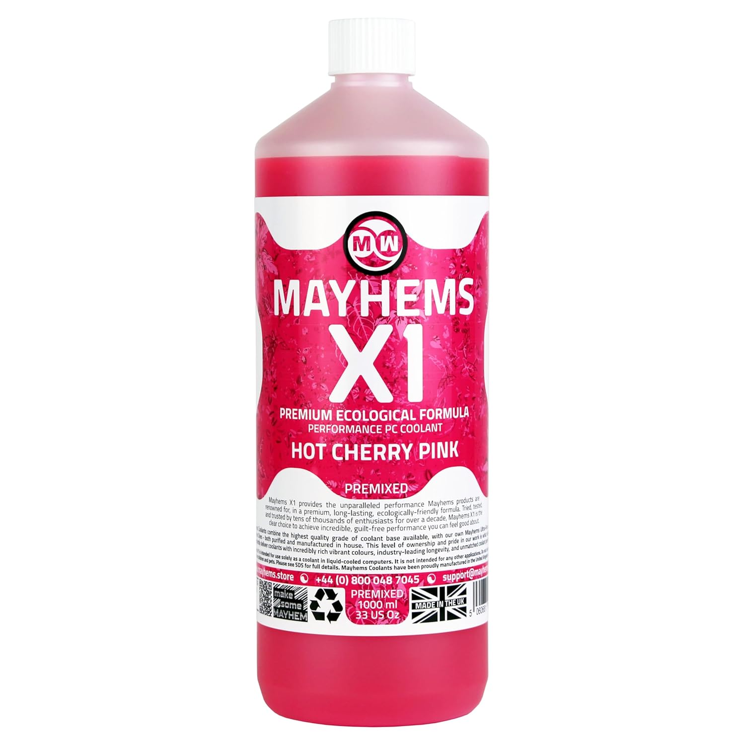 Mayhems - X1 Premixed PC Coolant - Computer Water Cooling Fluid - Liquid Cooling, Eco Friendly Series, 1 Litre, Hot Cherry Pink