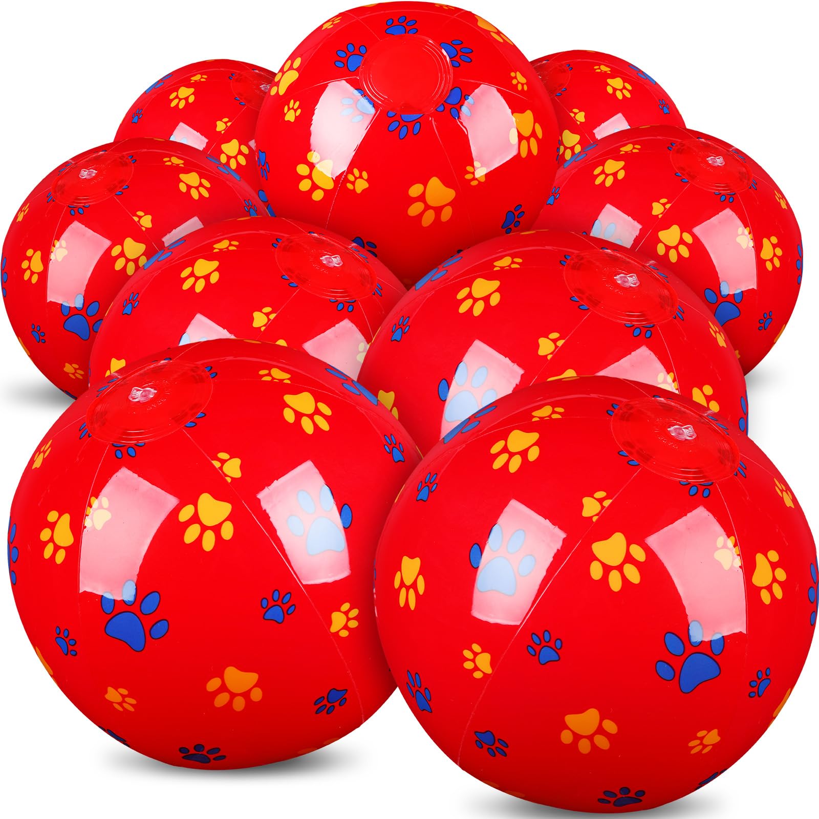 Hollowfly 12 Pack Red Dog Paw Themed Beach Ball for Kids 7.87" Bulk for Summer Pool and Beach Game Gifts Red and Dog Birthday Party Supplies and End