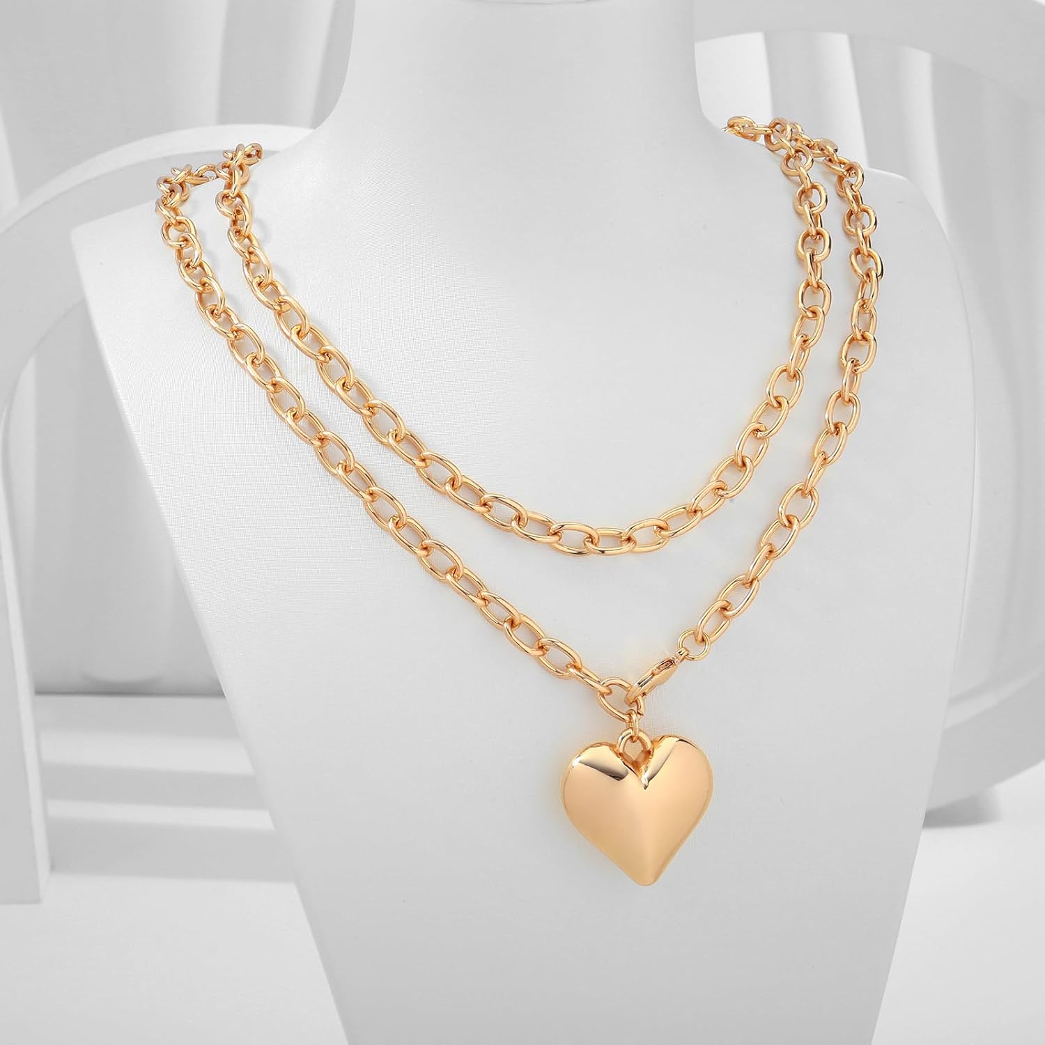Heart Pendant Necklaces for Women Statement Chunky Chain Necklace Love Heart Charm Choker Necklace - Image 7