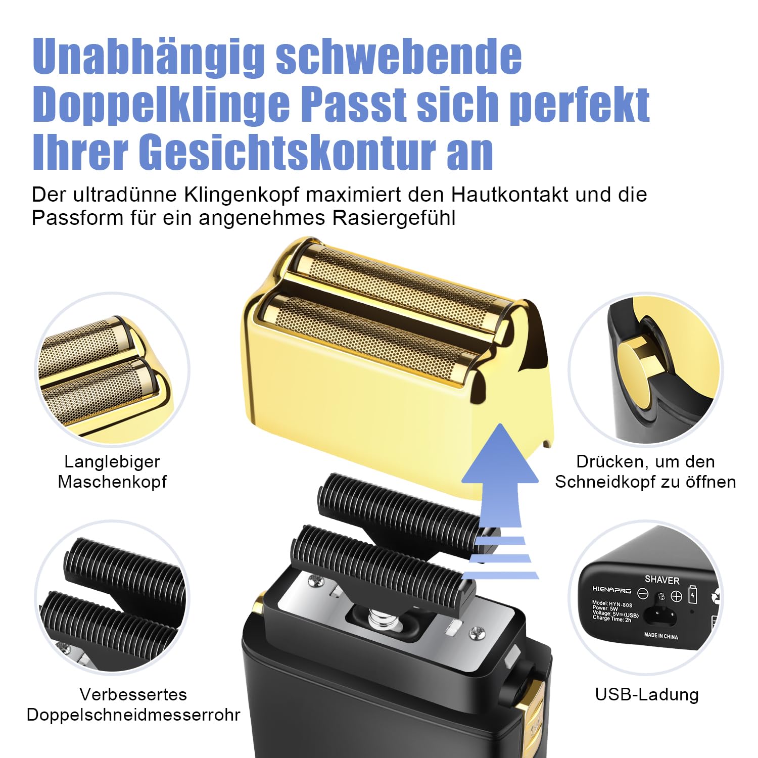 HIENA PRO folienrasierer herren,rasierer elektrisch Zero Gap skin Kabelloser,wiederaufladbarer Reiserasierer,schwarzes Rasierset