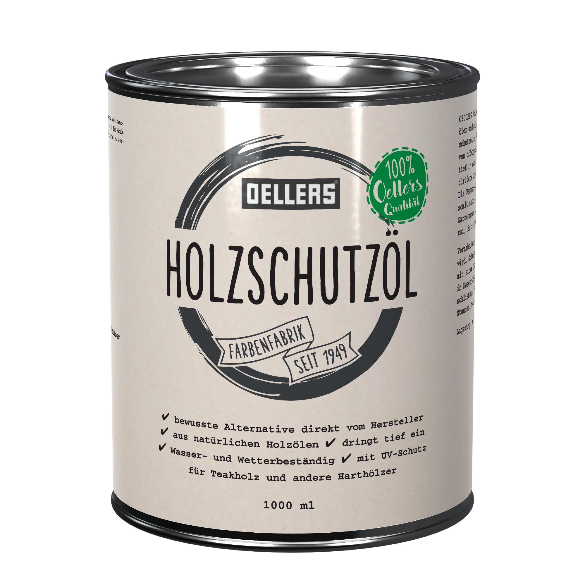 OELLERS Holzschutzöl für Innenbereiche & Außenbereiche, 1 Liter, für Lärche, Eiche, Teak, Douglasie u.v.m. Holz Öl für außen und innen, Holz Pflegeöl für Gartenmöbel, Terrassen, Dielen, Bangkirai Öl