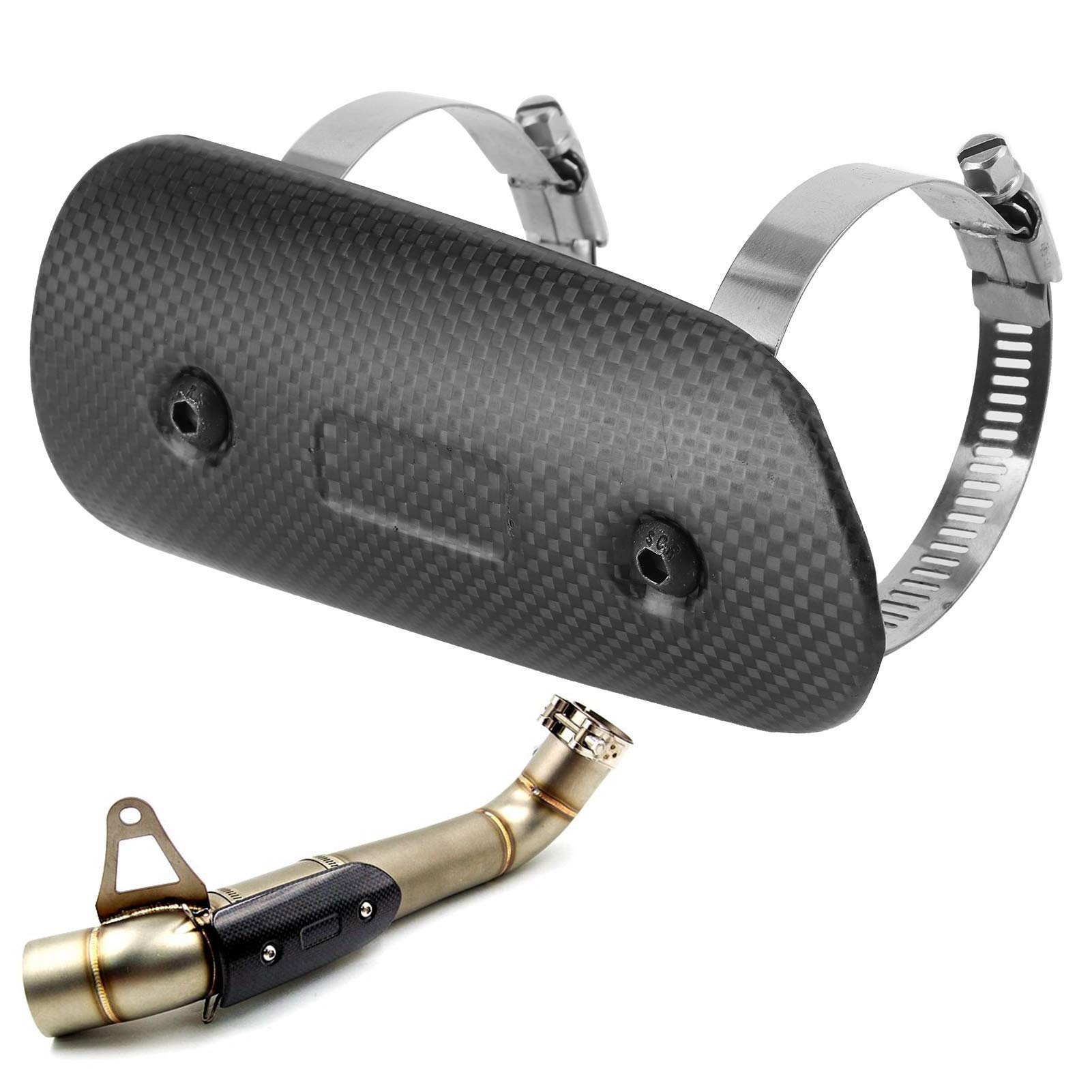 Bouclier thermique d'échappement, 40-65 mm/1,6-2,6 pouces Serrer Kit universel de protection thermique pour tuyau intermédiaire d'échappement en Fiber de carbone sèche Modification de moto