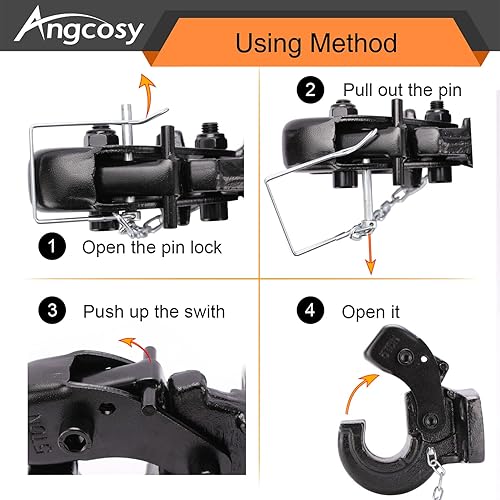 Miniatura 5 de Gancho de púa de 10 toneladas para enganche de remolque, gancho receptor para anillo de lunette de 2-12 pulgadas con kit de montaje, 20000 libras