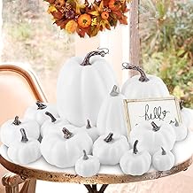 Benjia Pumpkin Autumn Decorations, Decorative Large Outdoor White Foam Plastic Fake Artificial Pumpkins for Halloween Harvest Home Table Decoration 16 Pieces