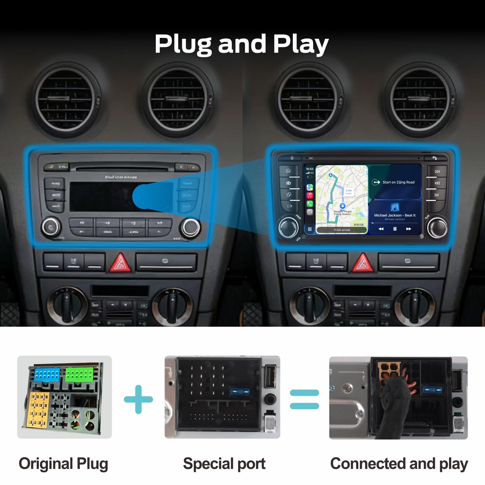Autoradio Linux per Audi A3 S3 RS3 2003-2012 con CarPlay Wireless e Android Auto, avvio in 2 secondi, comandi fisici tramite manopola, audio di livello OEM, Porta Quadlock Plug & Play