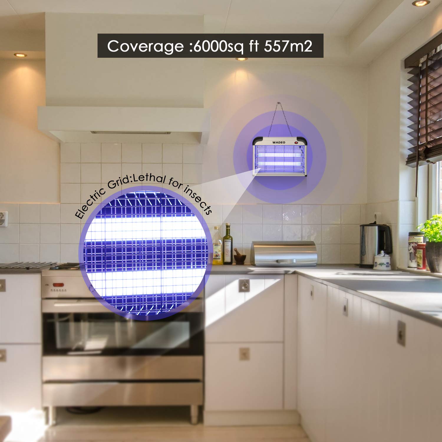 WADEO Elektryczna pułapka na owady, 20 W, lampa przeciw komarom, ochrona przed komarami, bez środków chemicznych, ze światłem LED, pułapka na muchy, pułapka na muchy, lampa do zawieszenia, nadaje się
