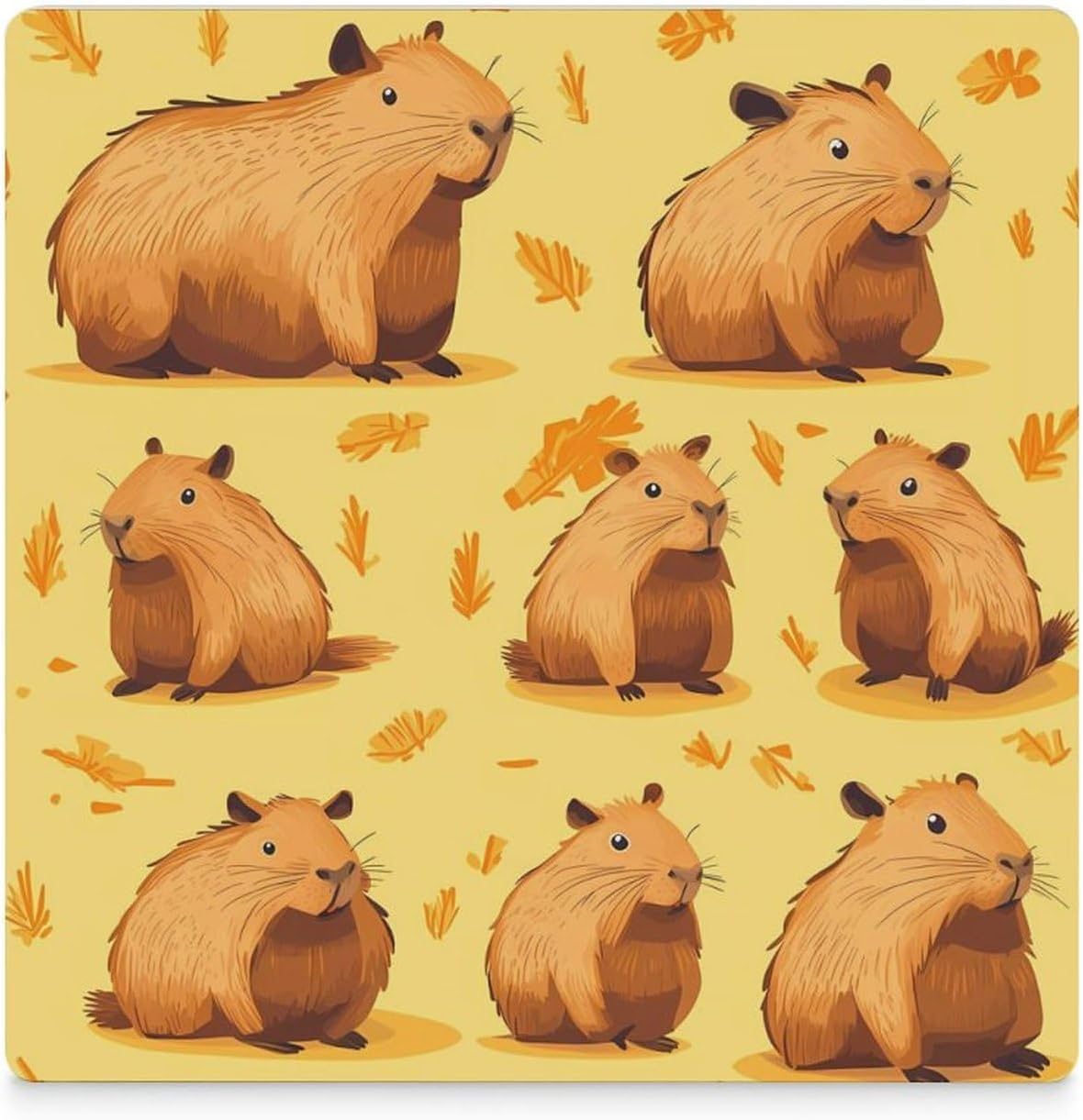 Capybara Coasters for Drinks Square Ceramic Coasters Cup Mats with Cork Base