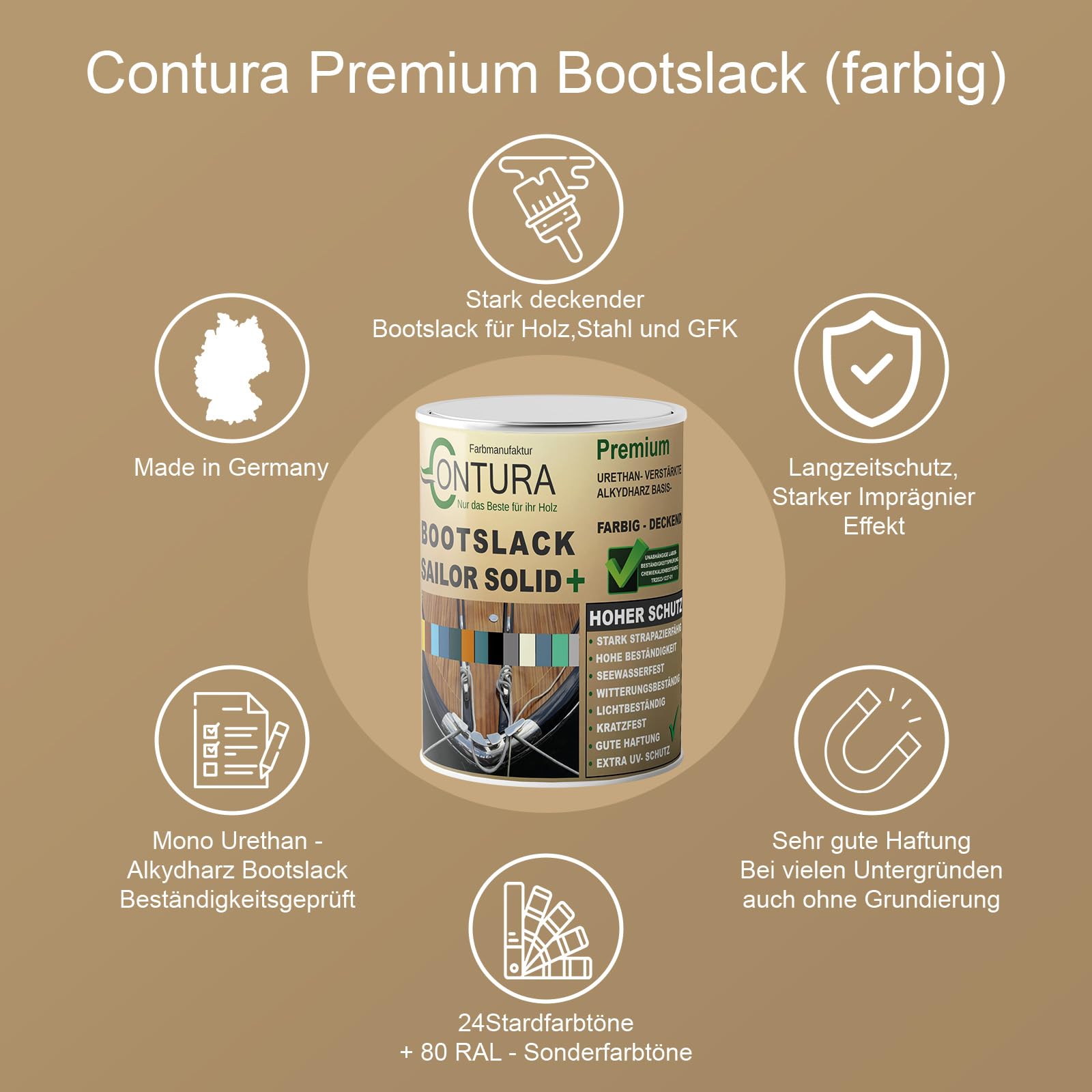 Contura Bootslack Farbig SEIDENMATT Yacht- Buntlack Metall Holz GFK Holzlack Boot Farblos (Farblos, 1 Liter)