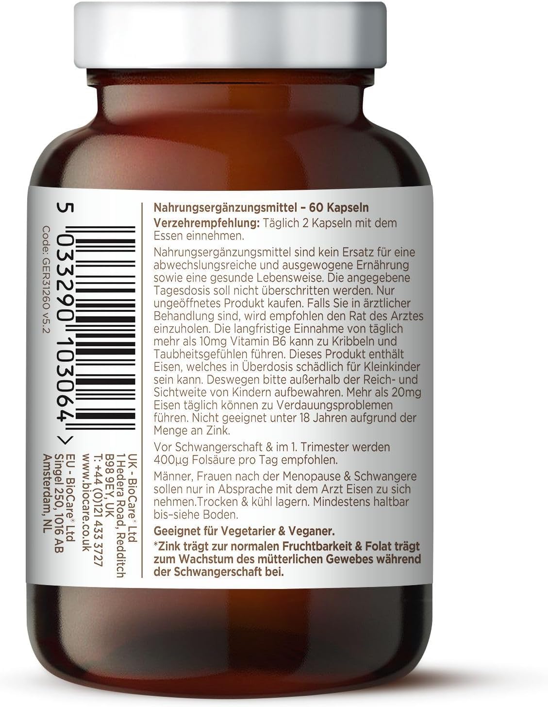 BioCare Methyl Pregnancy Multinutrient, 60 Kapseln | Mit Folsäure, Zink und Vitamin B12, Für Empfängnis, Schwangerschaft & Stillzeit