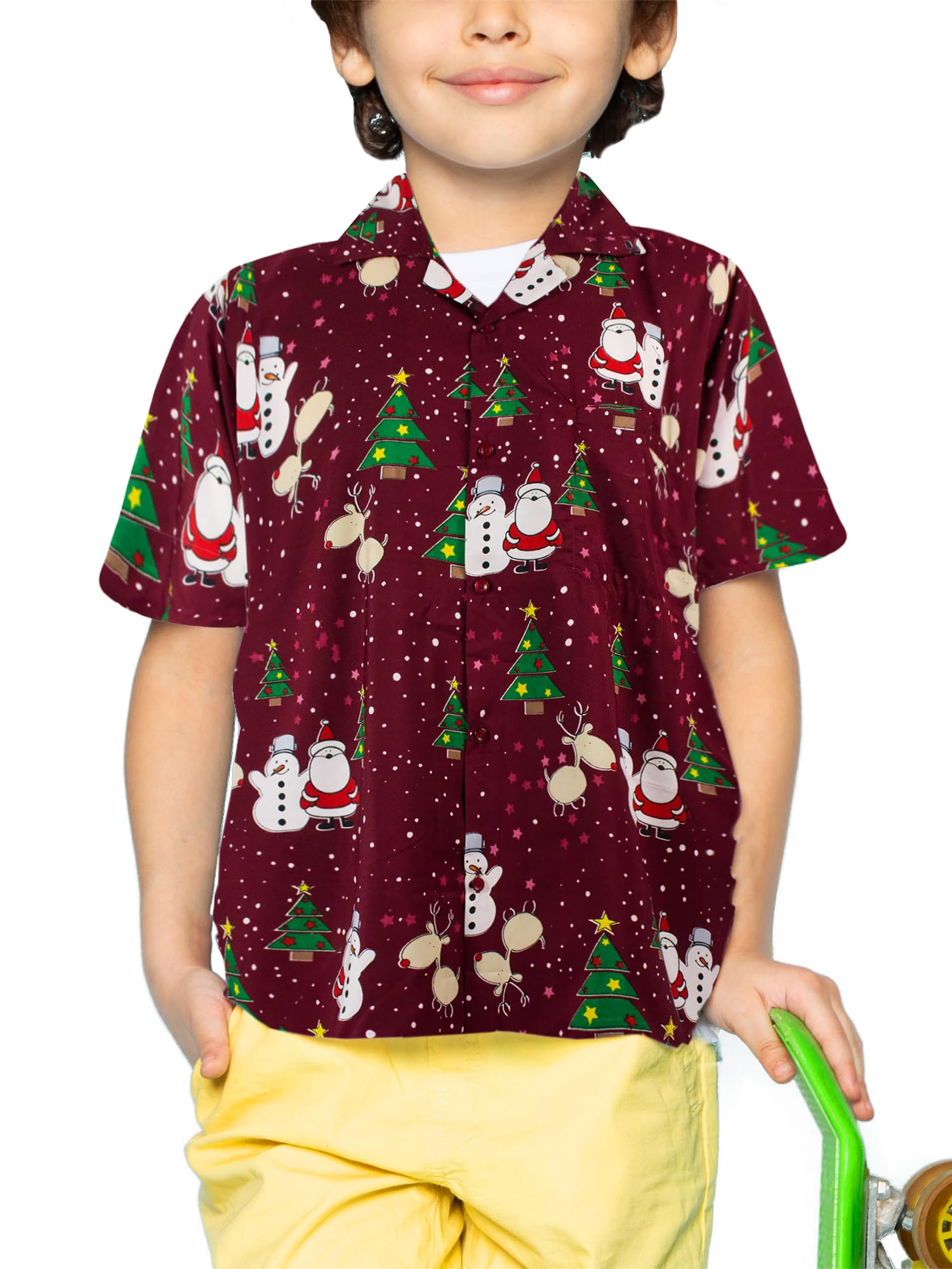 King Kameha Boys Kids Christmas Buddies Red Funky Hawaiian Shirt Kids Christmas X-Mas, Shortsleeve, Christmas Buddies, Red, 6
