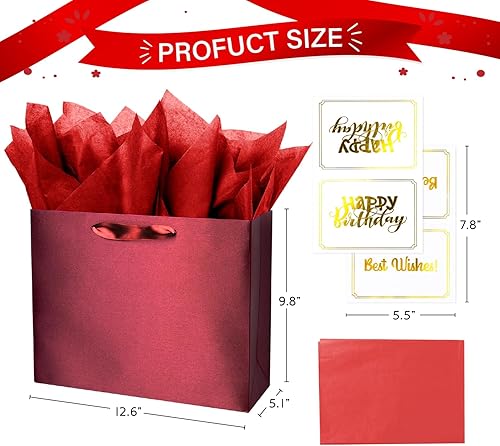 Miniatura 2 de Linelglobal Bolsa de regalo roja con papel de seda de color sólido sedoso para mujeres y hombres, boutique, cumpleaños, aniversario, boda, 13