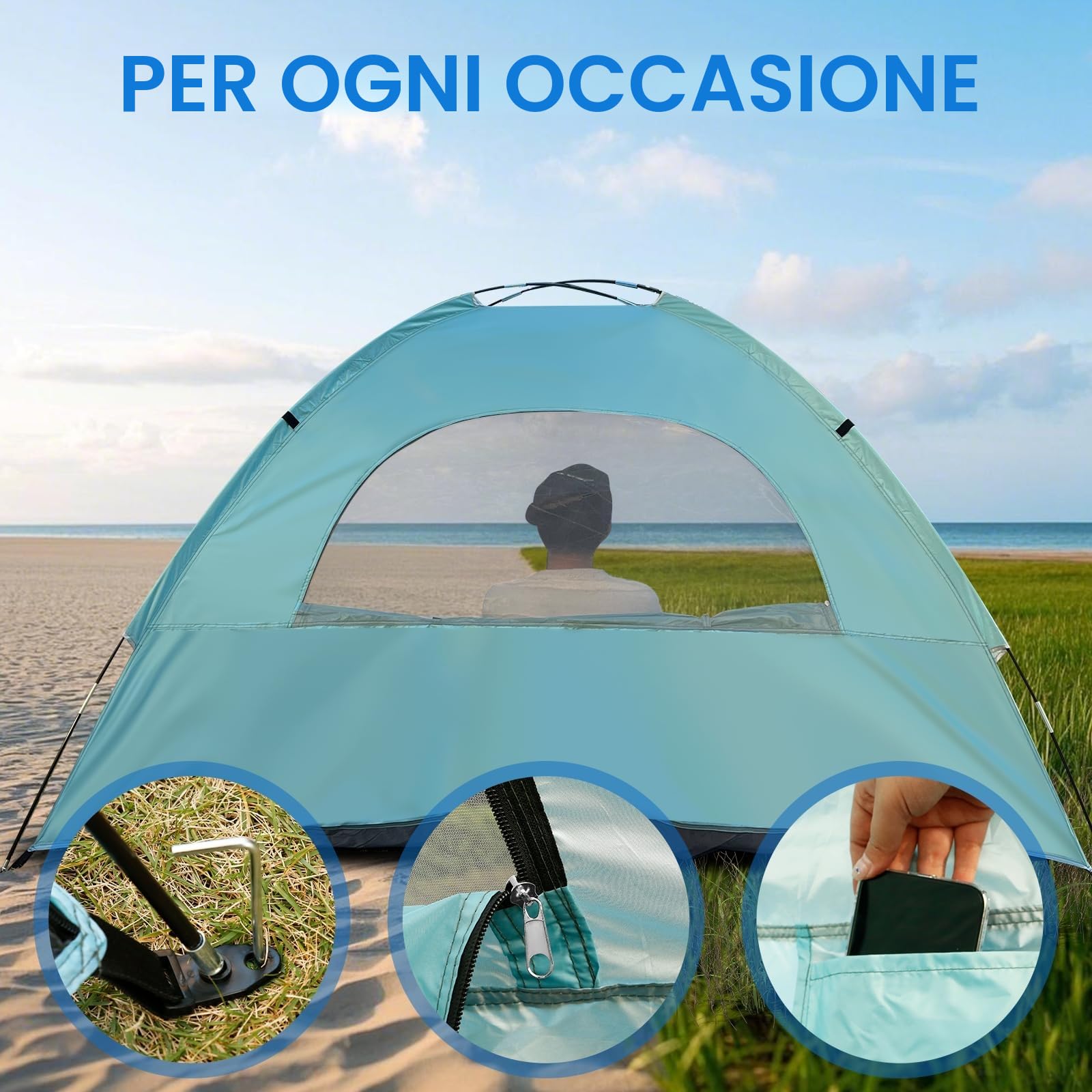 JAICOM Tenda da spiaggia 2-3 persone protezione UV UPF 50+