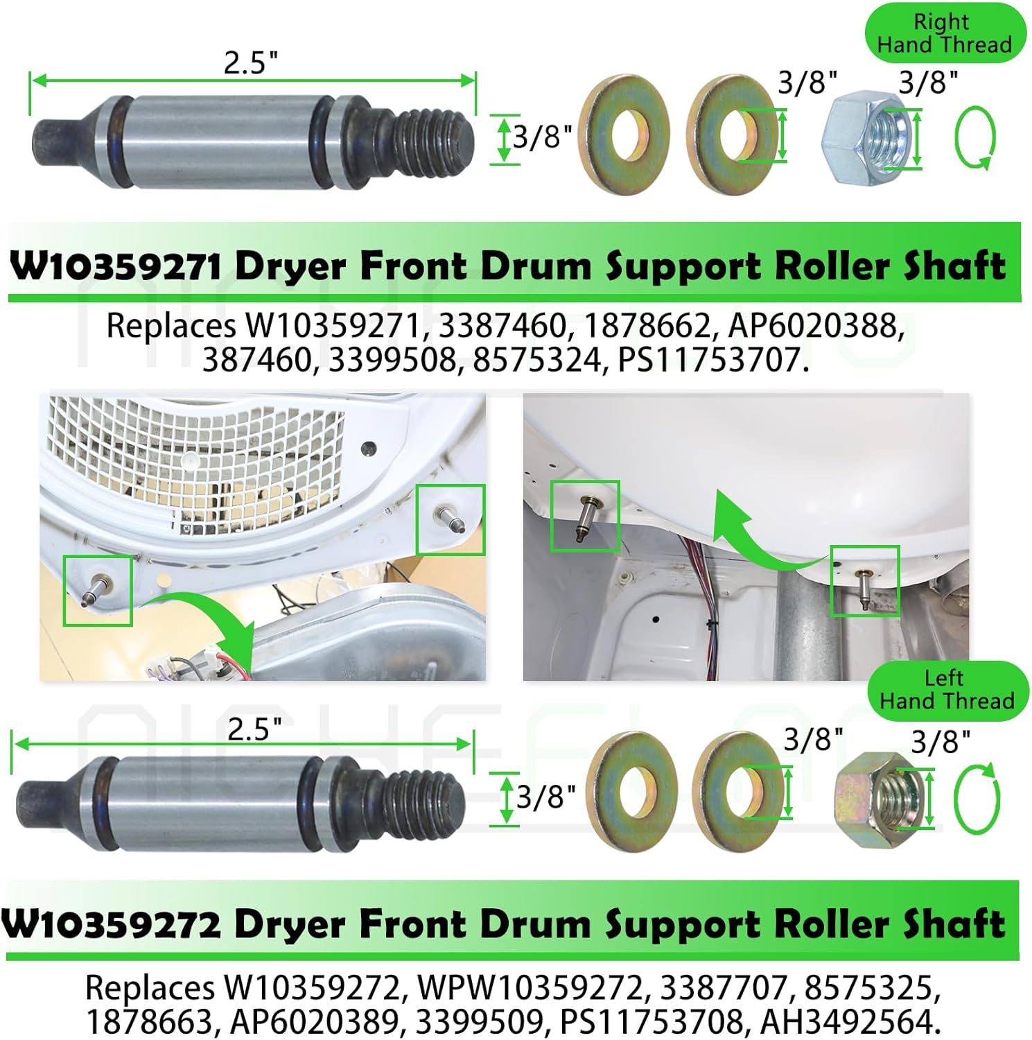 Upgraded 4392067 Dryer Repair Kit with 4 Pack WPW10314173 Drum Roller, 279640 Dryer Idler Pulley, 661570V Dryer Belt, WPW10359272 and WPW10359271 Dryer Drum Shaft.