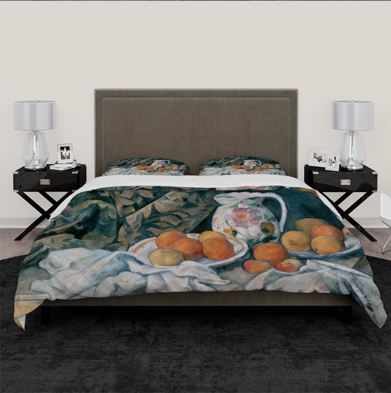 Paul CéZanne Style Funda de edredón 3 Piezas Bodegón con Cortina, 1895 Juegos de Ropa de Cama de Dormitorio de Microfibra Suave con 2 Pillow Shams 4 Lazos 180 x 220 cm