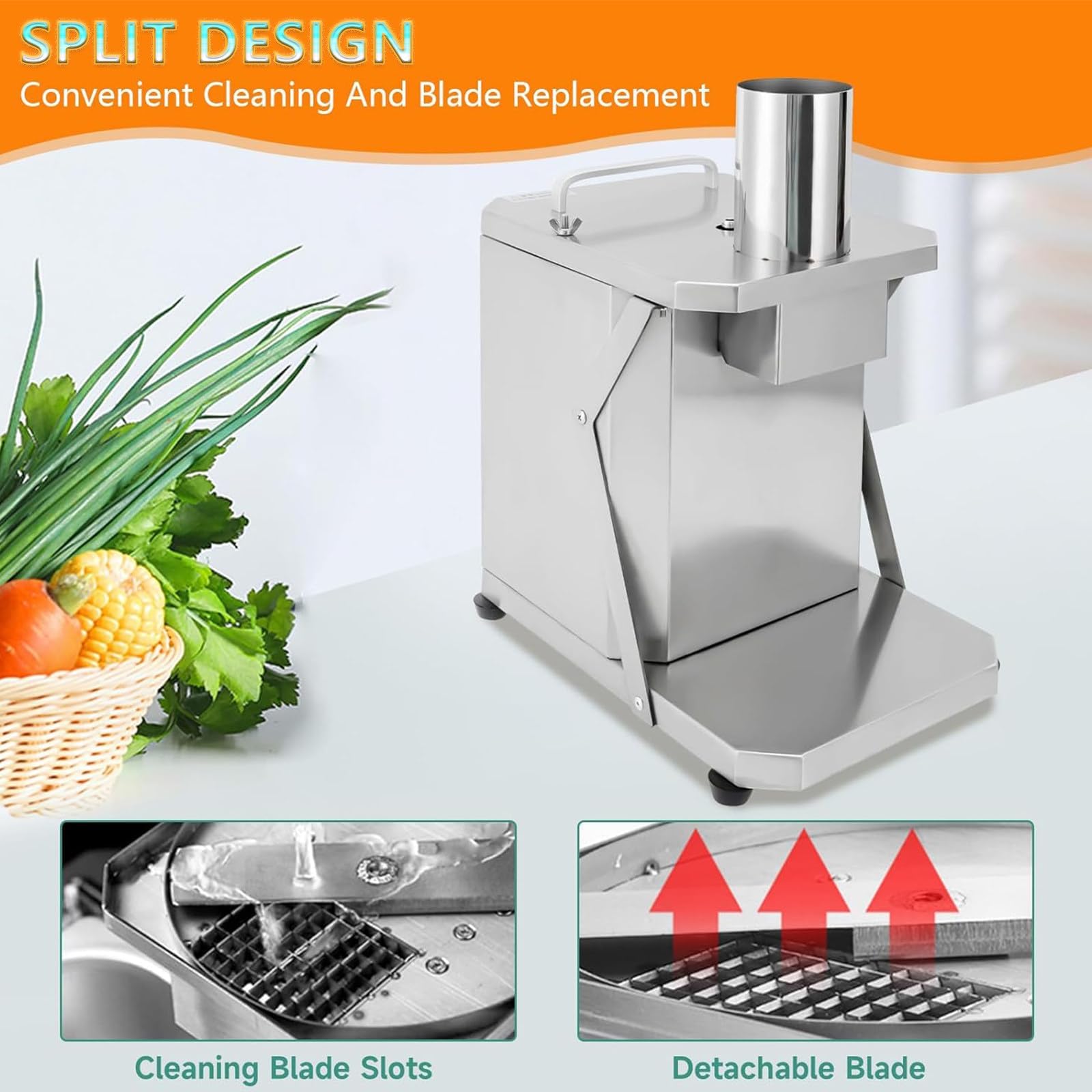 Dicer di Verdure Commerciali con Lame a Griglia 3X, Acciaio Inossidabile Gravoso, Macchina Elettrica da 200 W per Cubetti di Carote di Patate
